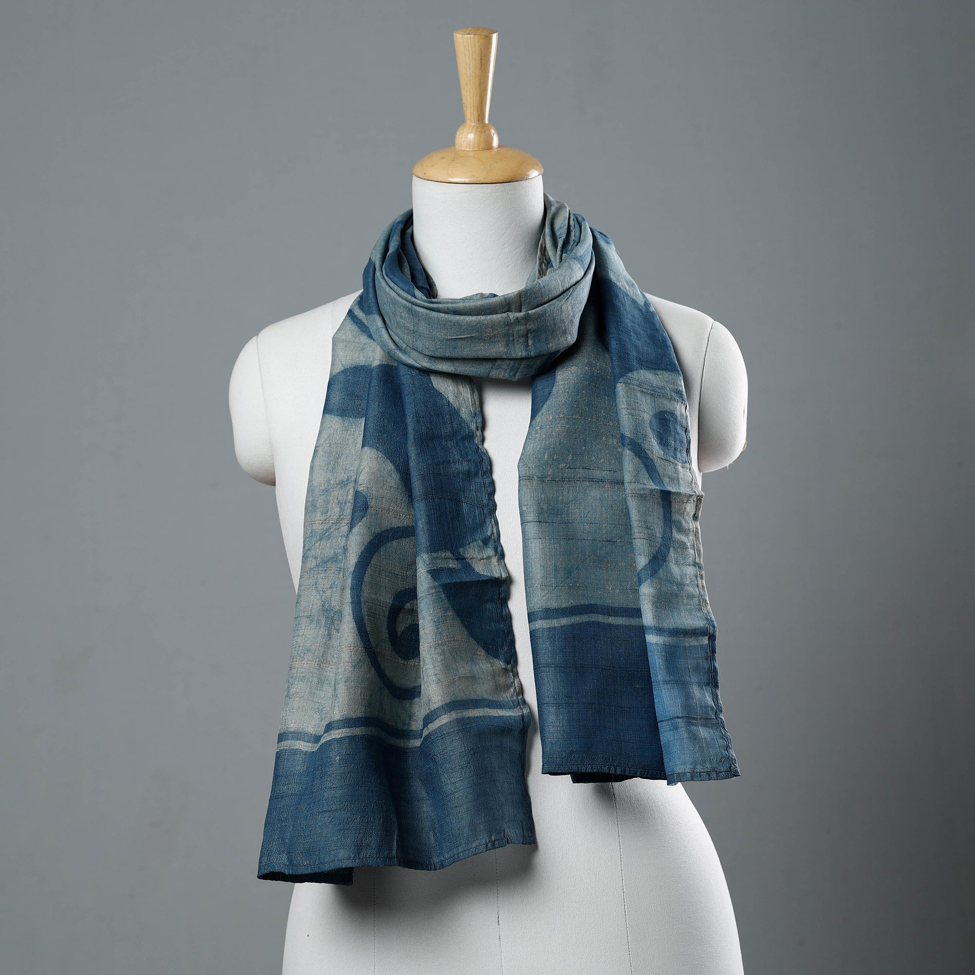 BINDAAS UNLIMITED Blue - Block Art Print Natural Dyed Tussar Silk Bindaas Stole