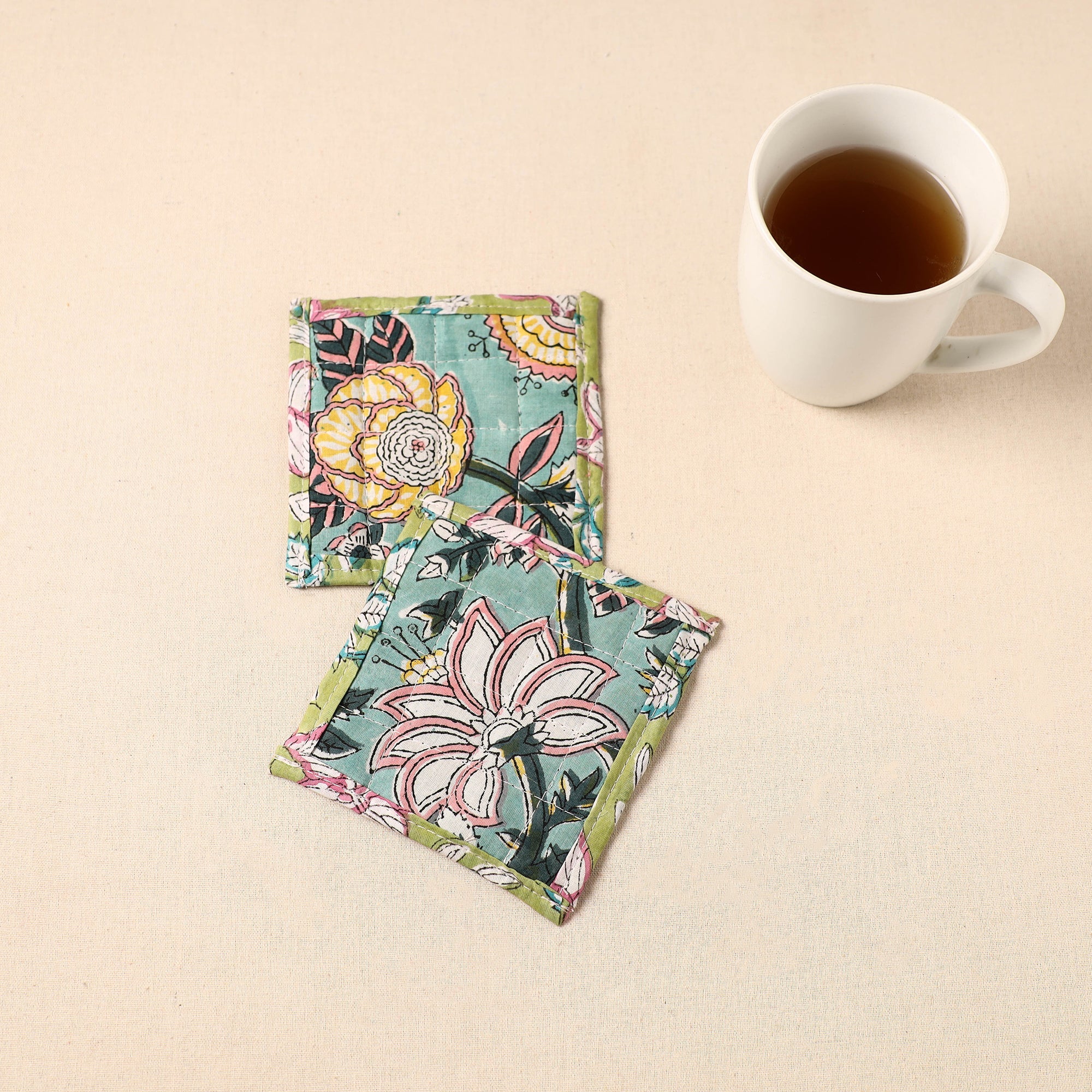 JALPARI Floral Print Cotton Quilted Coasters (Set of 2) 09