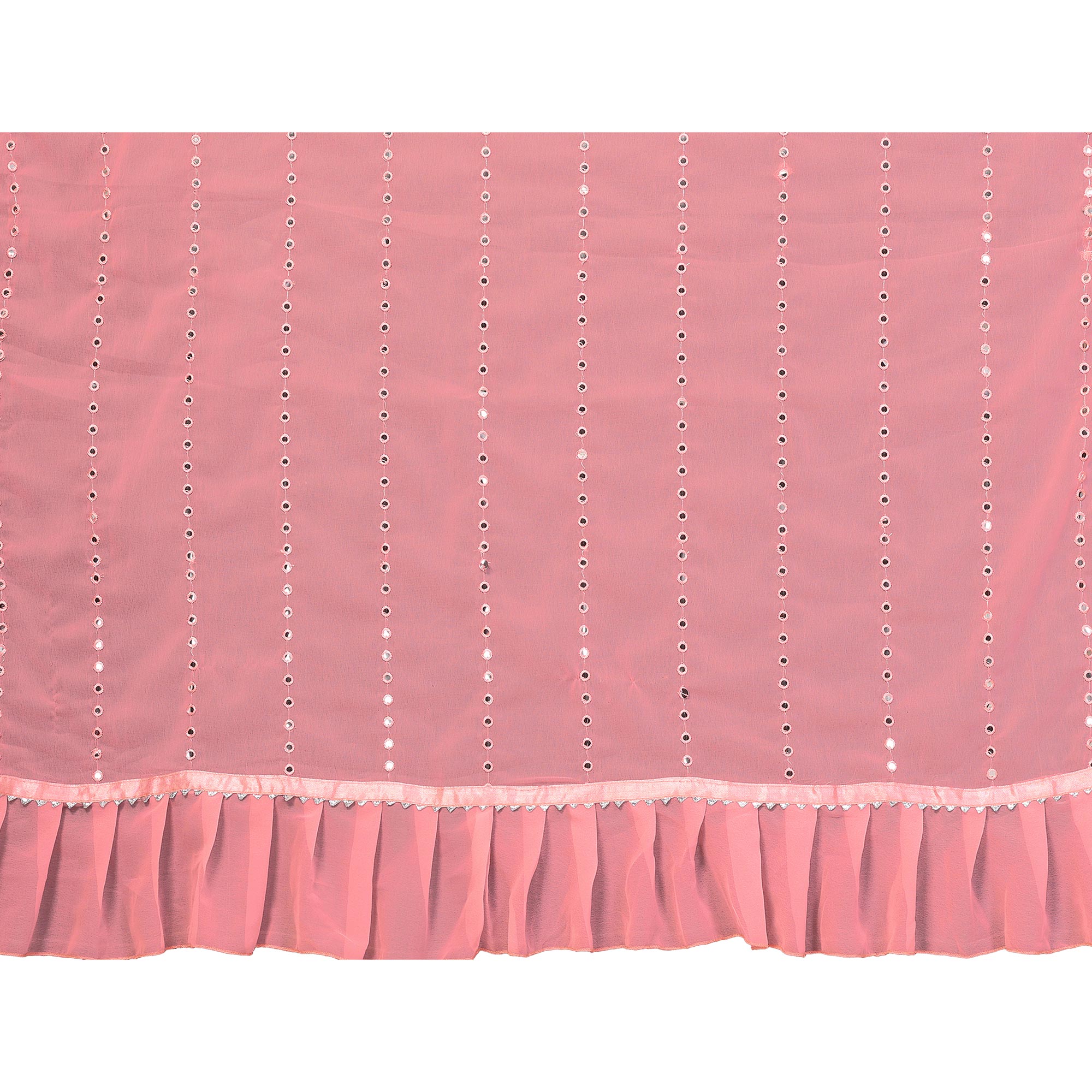 Peachmode Light Pink Embroidered Georgette Ruffle Saree - view 9