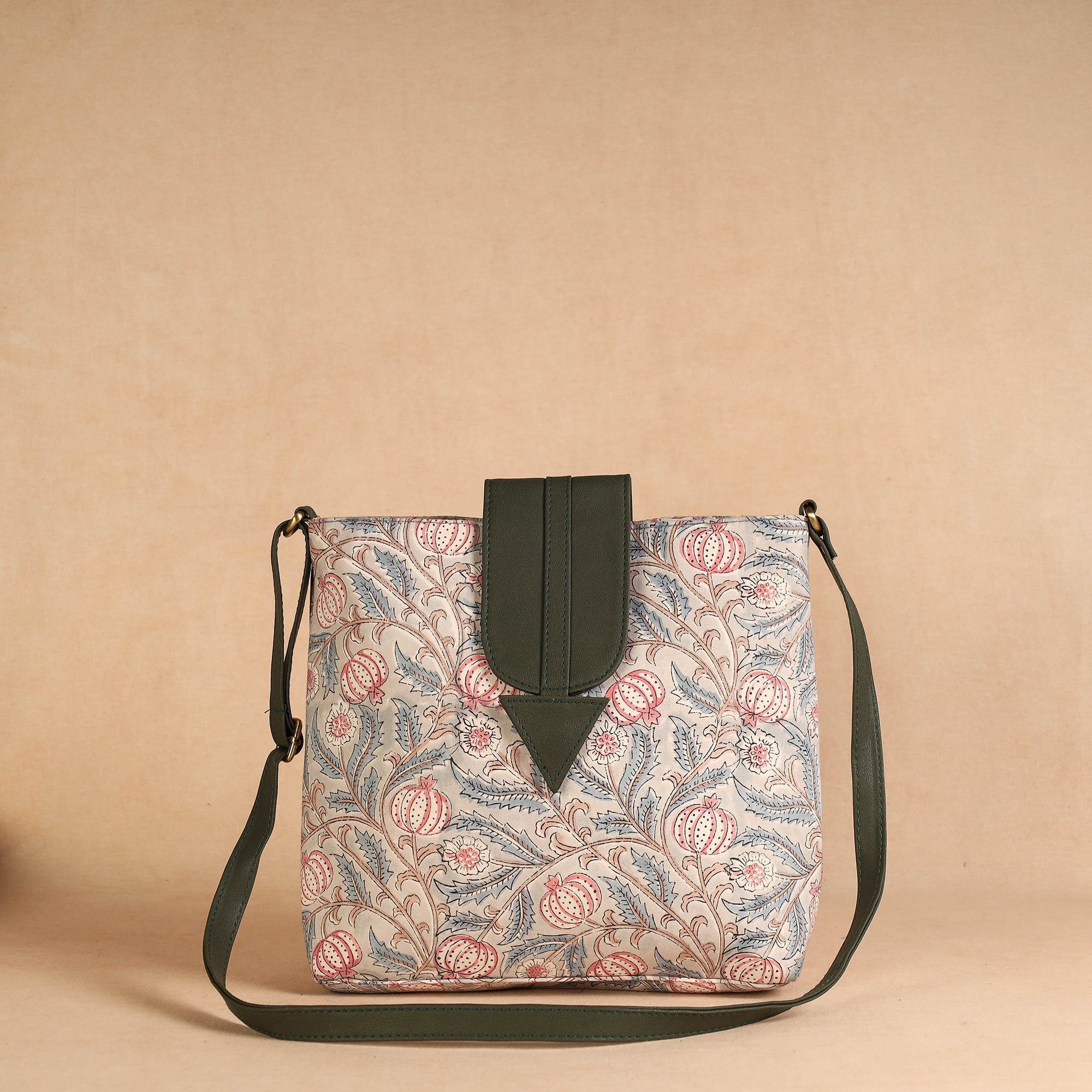 ITOKRI CRAFTS INITIATIVE Beige - Handcrafted Sanganeri Printed Leather Sling Bag - view 3