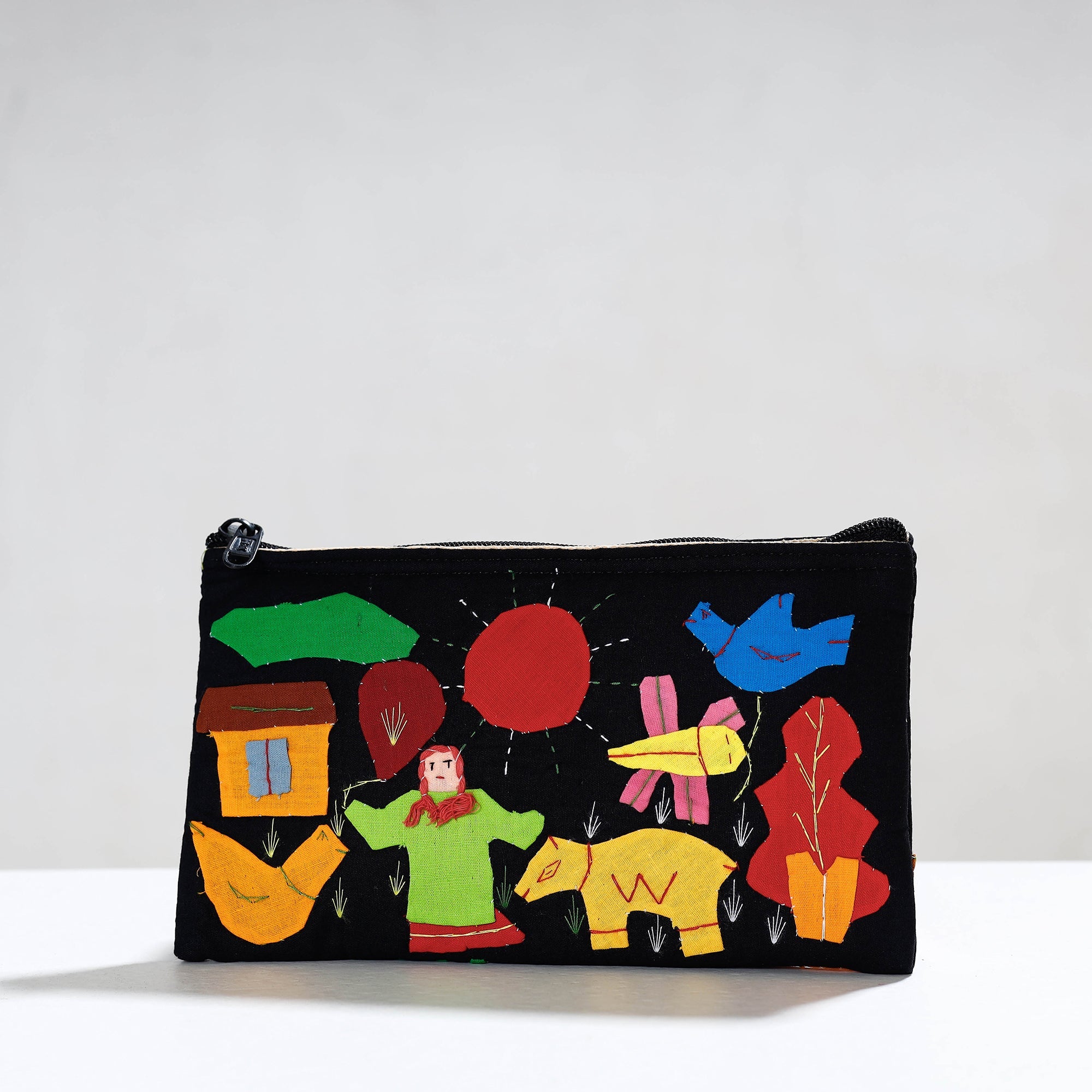 ASHOKA ASSEMBLE - CELEBRATING CRAFTS OF ODISHA Black - Pipli Applique Work Cotton Cosmetic Pouch