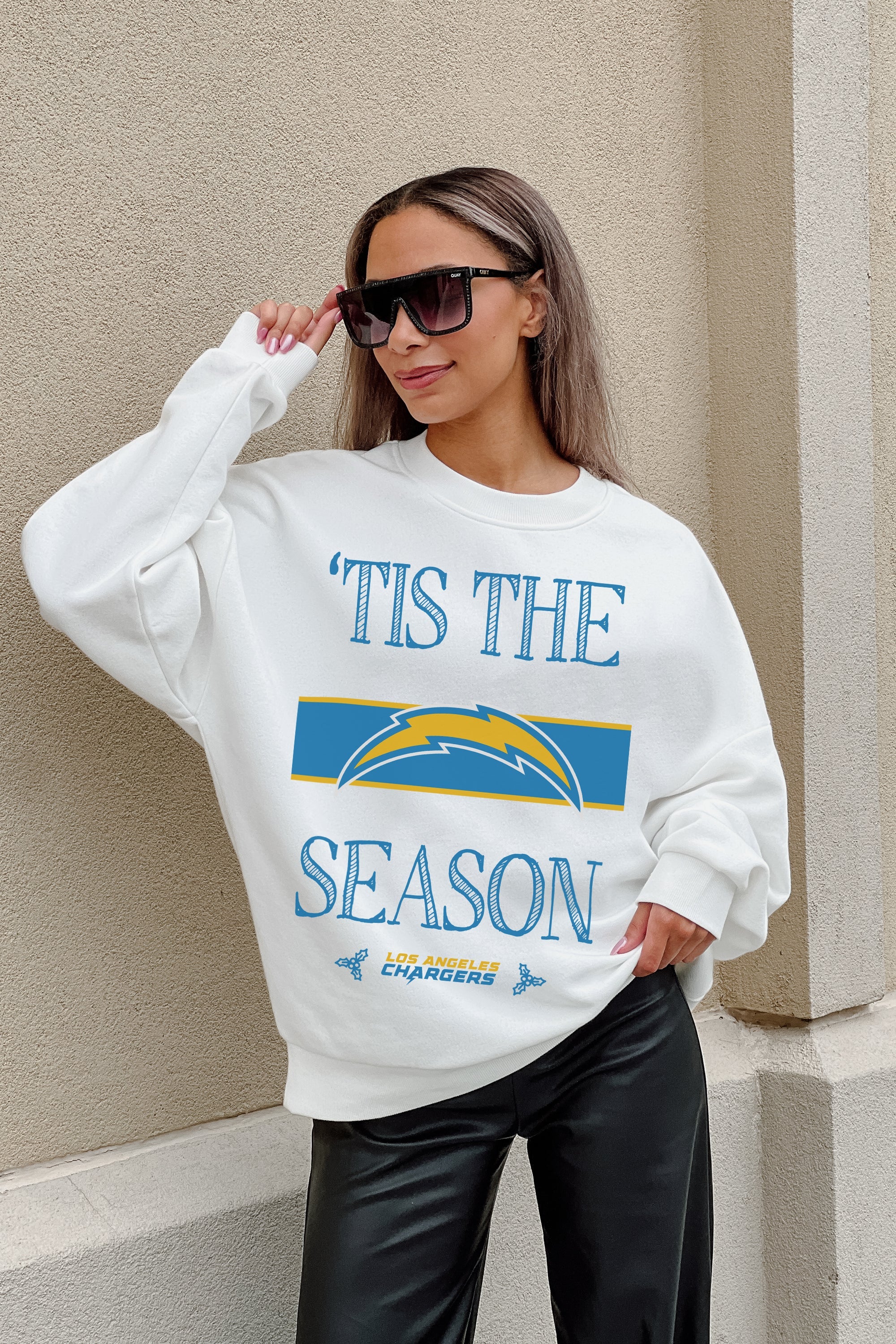 GC X NFL Los Angeles Chargers Touchdown Tidings Drop Shoulder Crewneck Sweatshirt