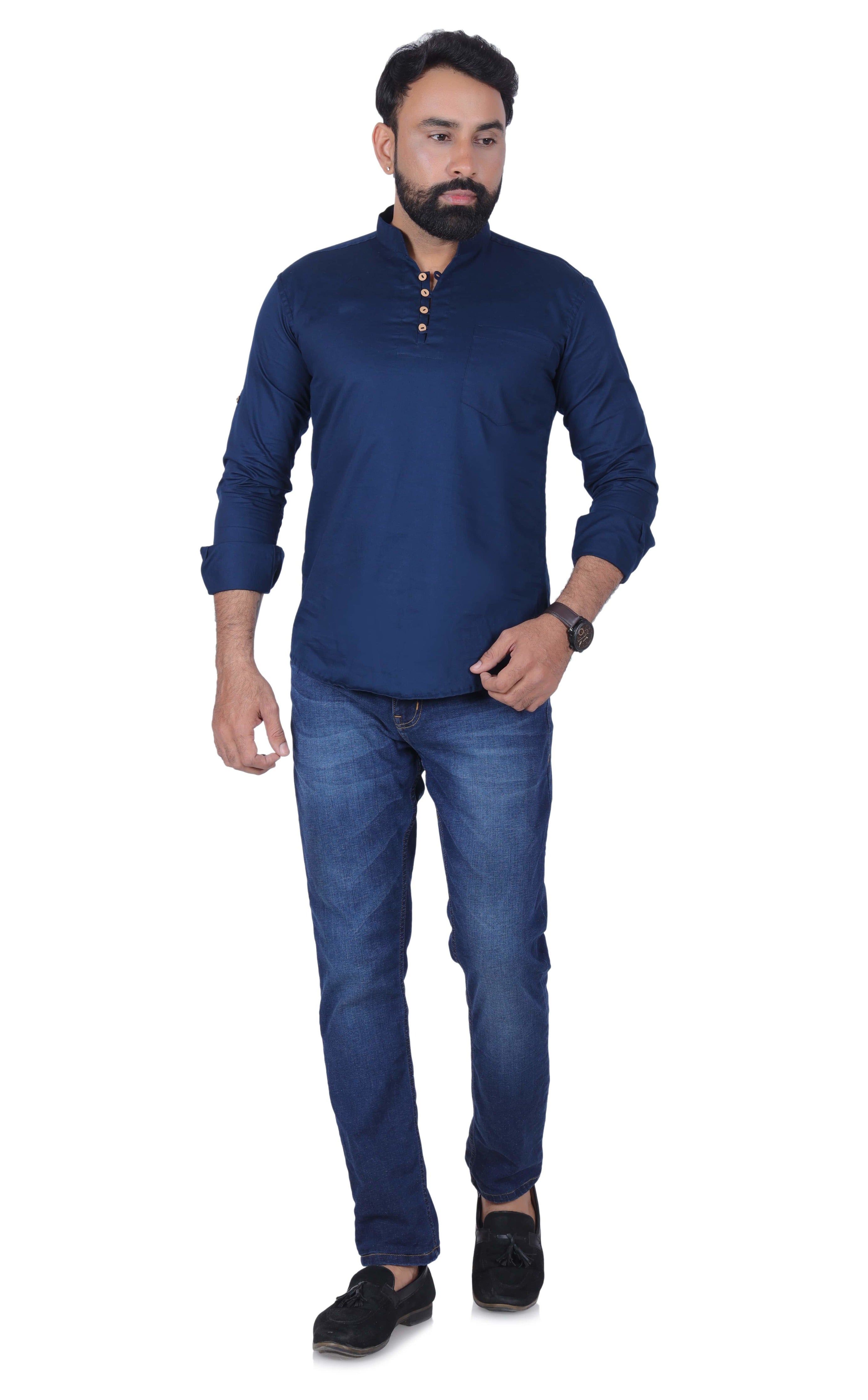 Fab Alchemy Dark Blue Solid Pure Cotton Straight Kurta
