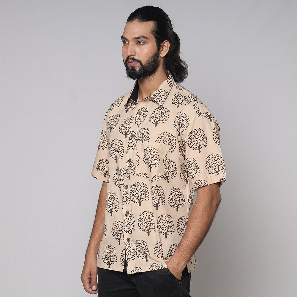 BINDAAS UNLIMITED Beige - Bindaas Block Printed Natural Dyed Cotton Men Half Sleeve Shirt - view 2