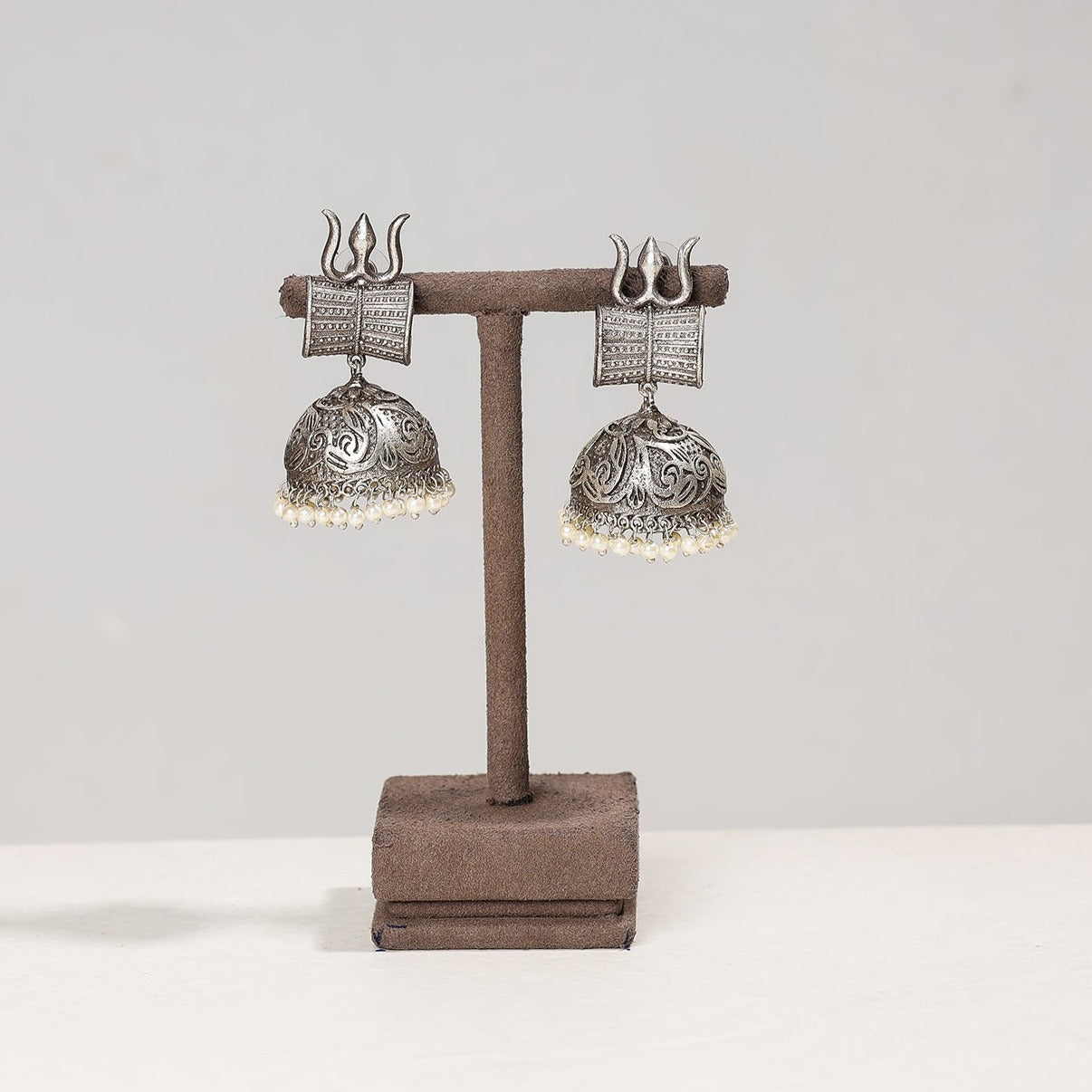 WHITE RIVER STORIES Antique Silver Finish Oxidised Brass Base Jhumki Earrings