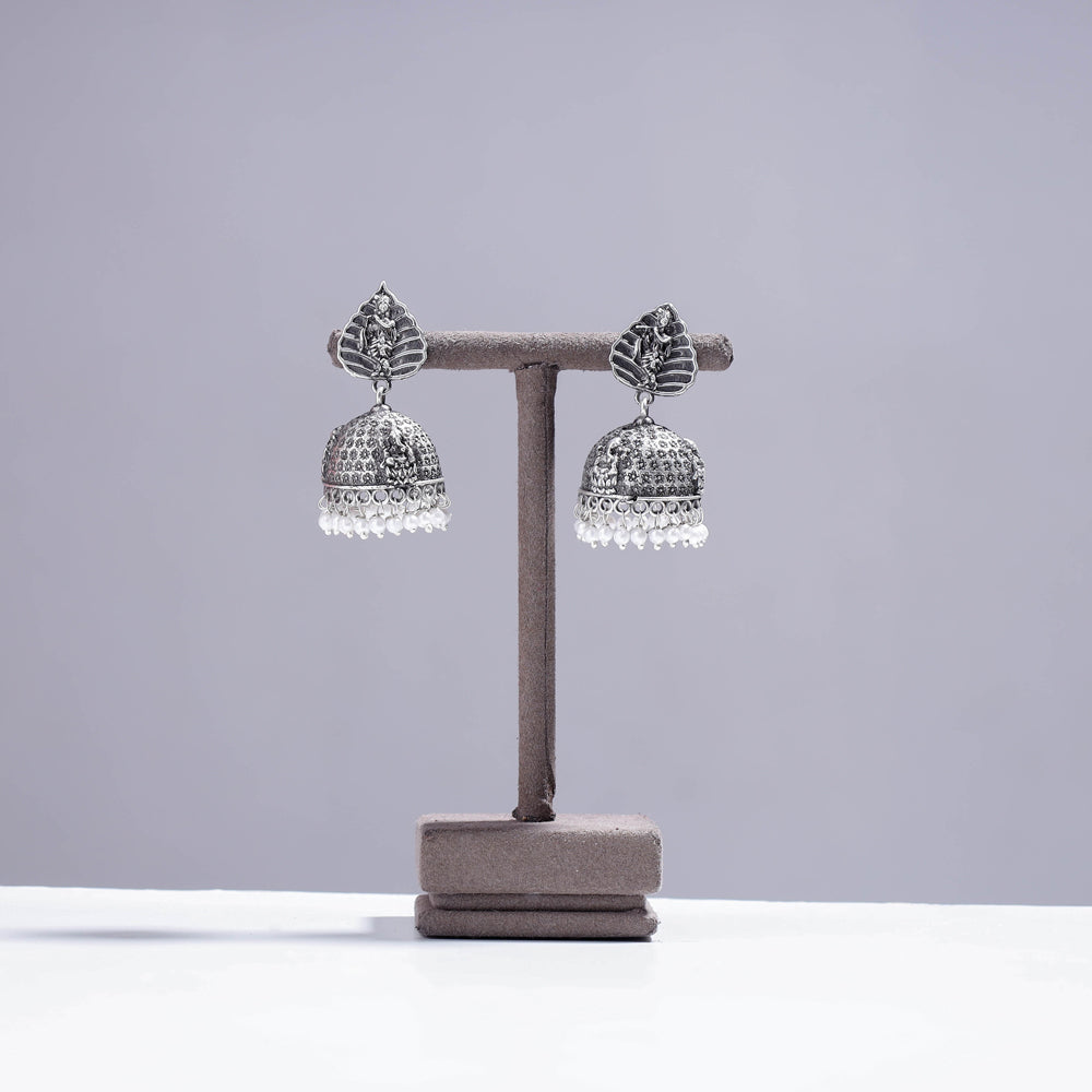 WHITE RIVER STORIES Antique Silver Finish Oxidised Brass Base Jhumki Earrings