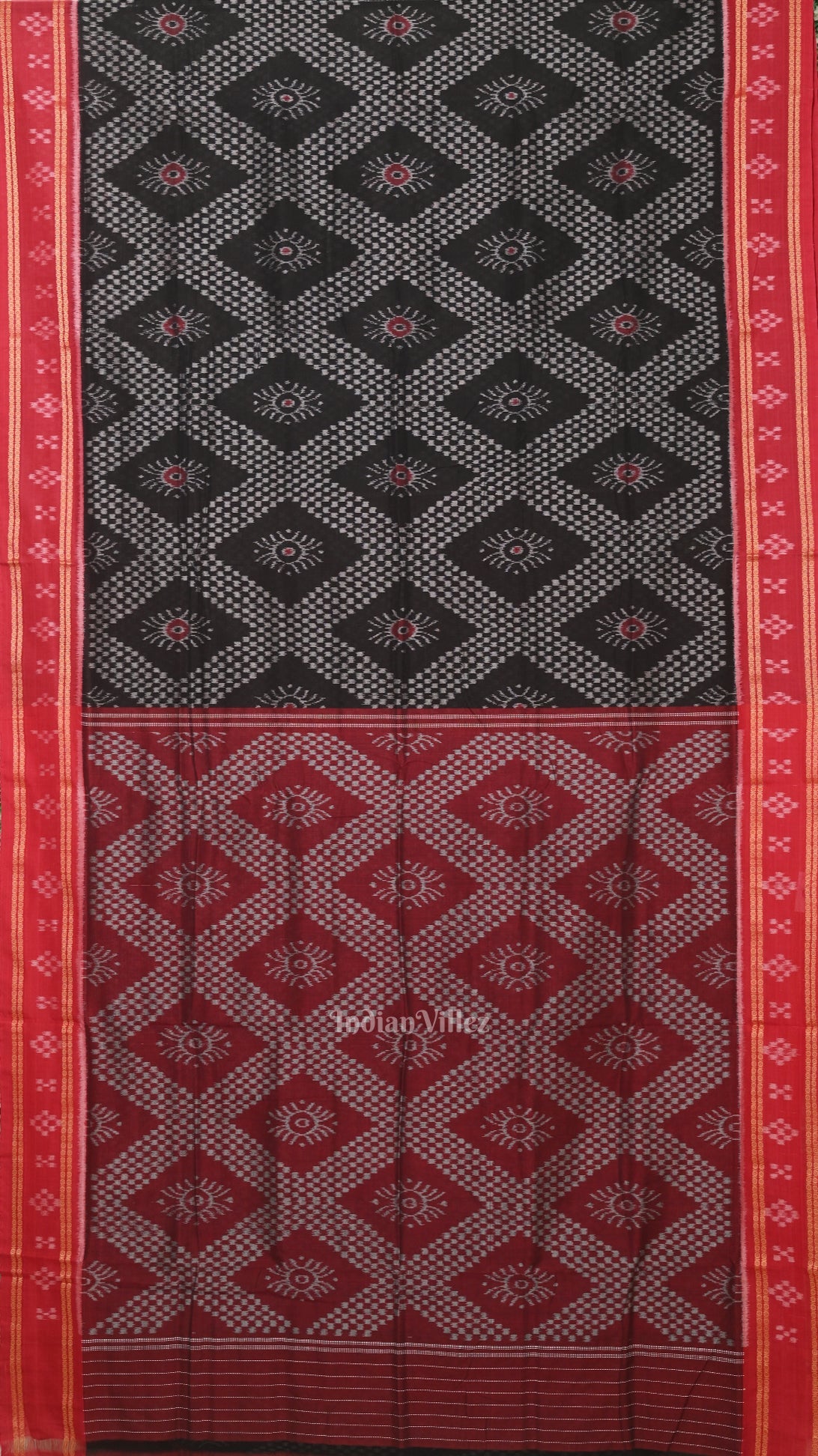 IndianVillèz Black Red Tarabali Odisha Ikat Sambalpuri Cotton Saree
