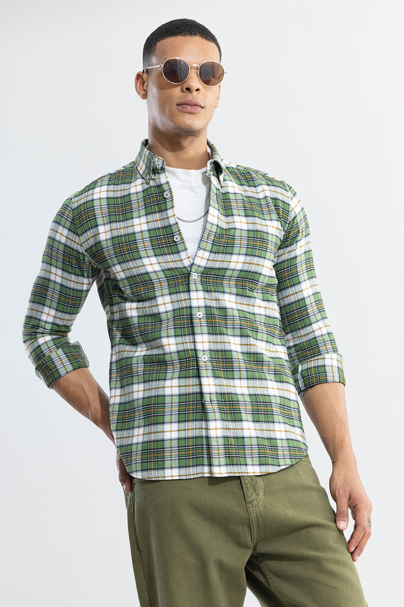 SNITCH Boldsquare Basil Green Checks Shirt