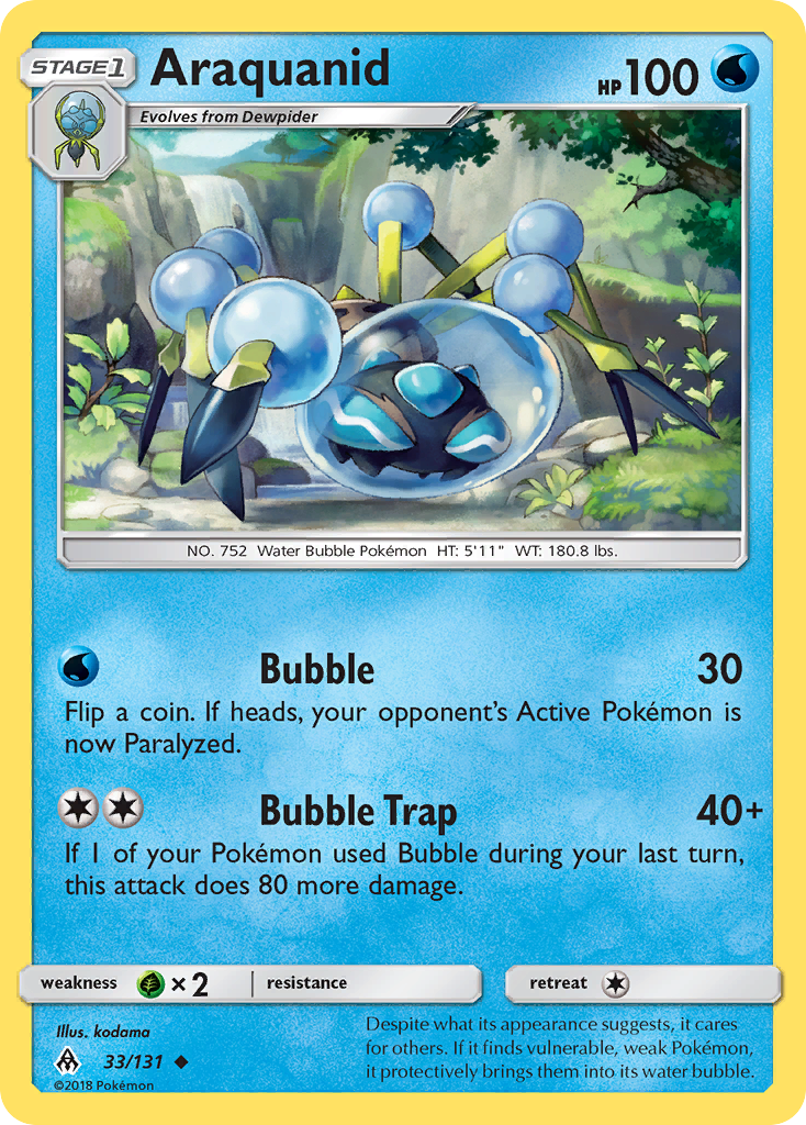 Uncommon sm6-33 reverse – Pokémon Araquanid - 33/131 - Uncommon [sm6-33] [Reverse Holo] - Araquanid - 33/131 - Uncommon