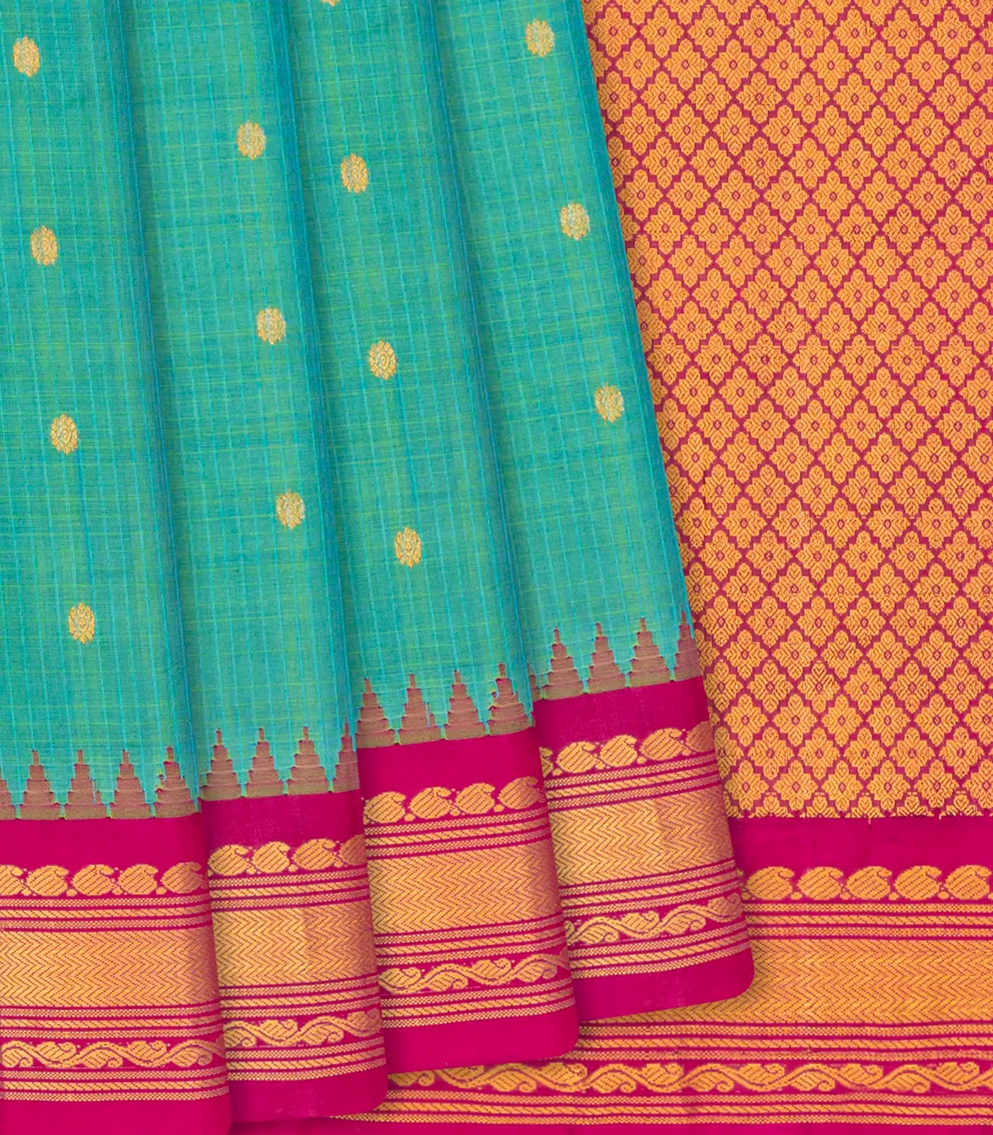 RmKV Aquamarine Handloom Gadwal SICO Saree With Chakaram Motifs -Aquamarine