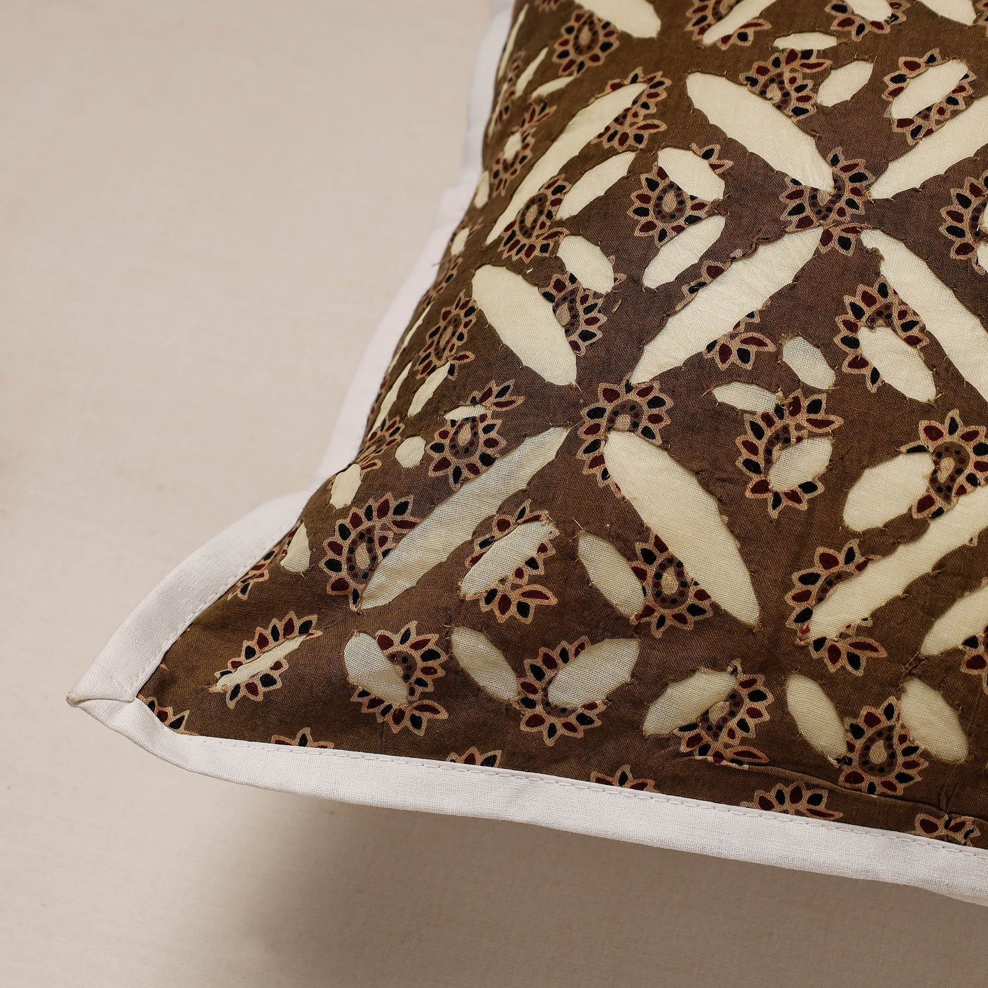 SHADES OF MARUDHARA Brown - Cutwork Cotton Applique Cushion Cover (16 x 16 in) - view 2