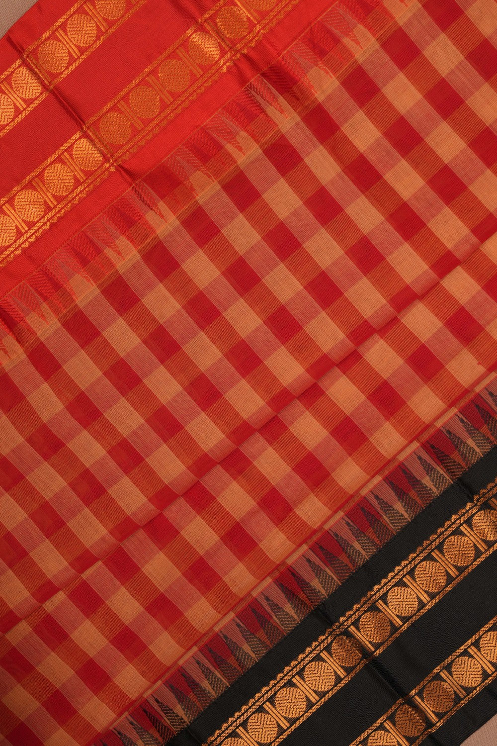 Kalanjali Gadwal Cotton Kattam Red Saree – Women's - view 2