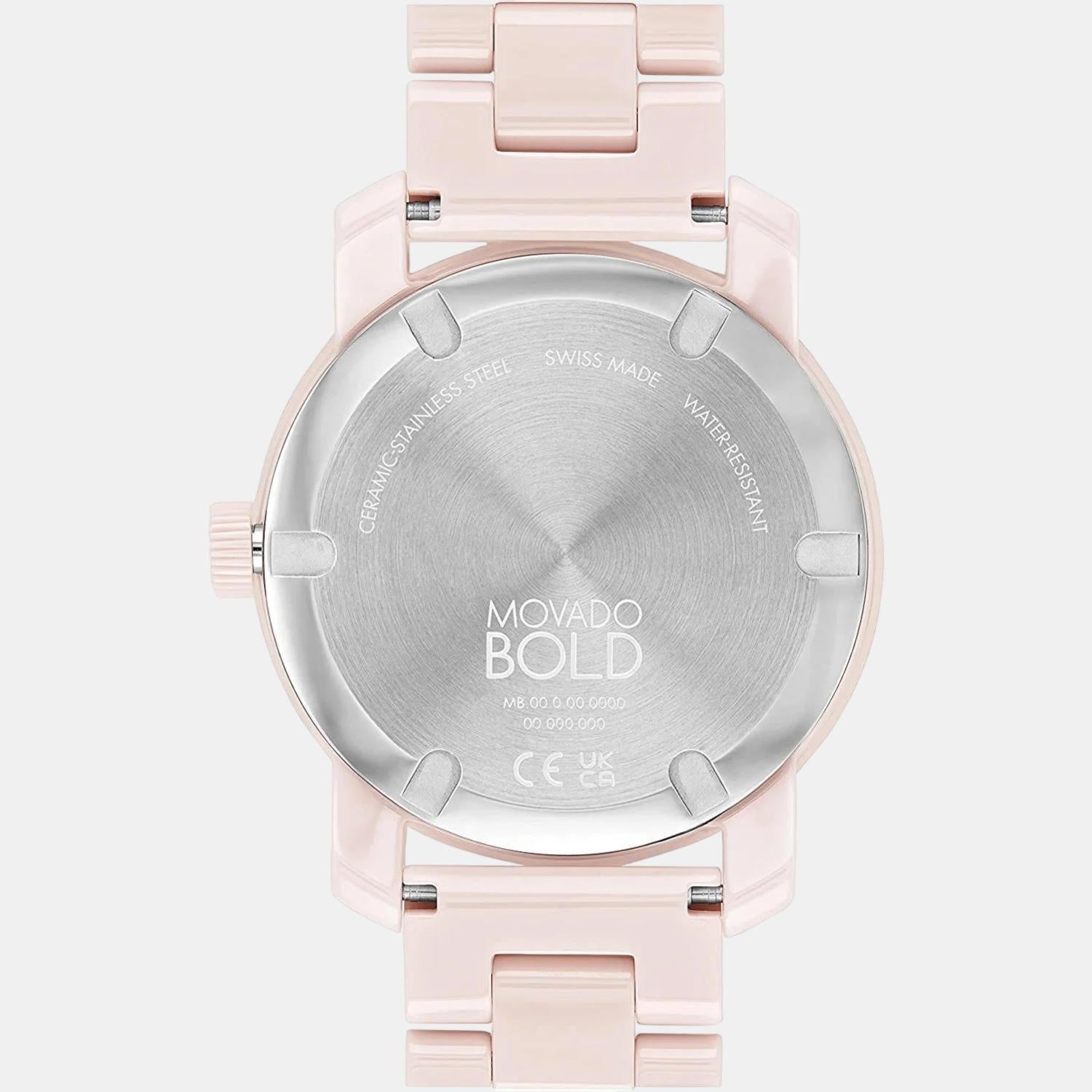 Movado Bold Ceramic Women Quartz Pink Dial Analog Stainless Steel Watch 3600804 - view 3