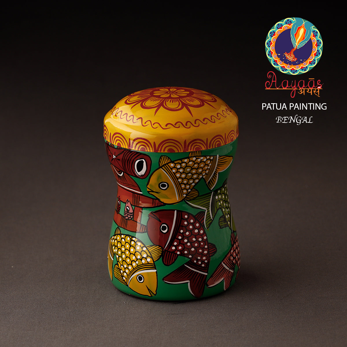 AAYAAS Bengal Patua Handpainted Stainless Steel Multi Utility Container