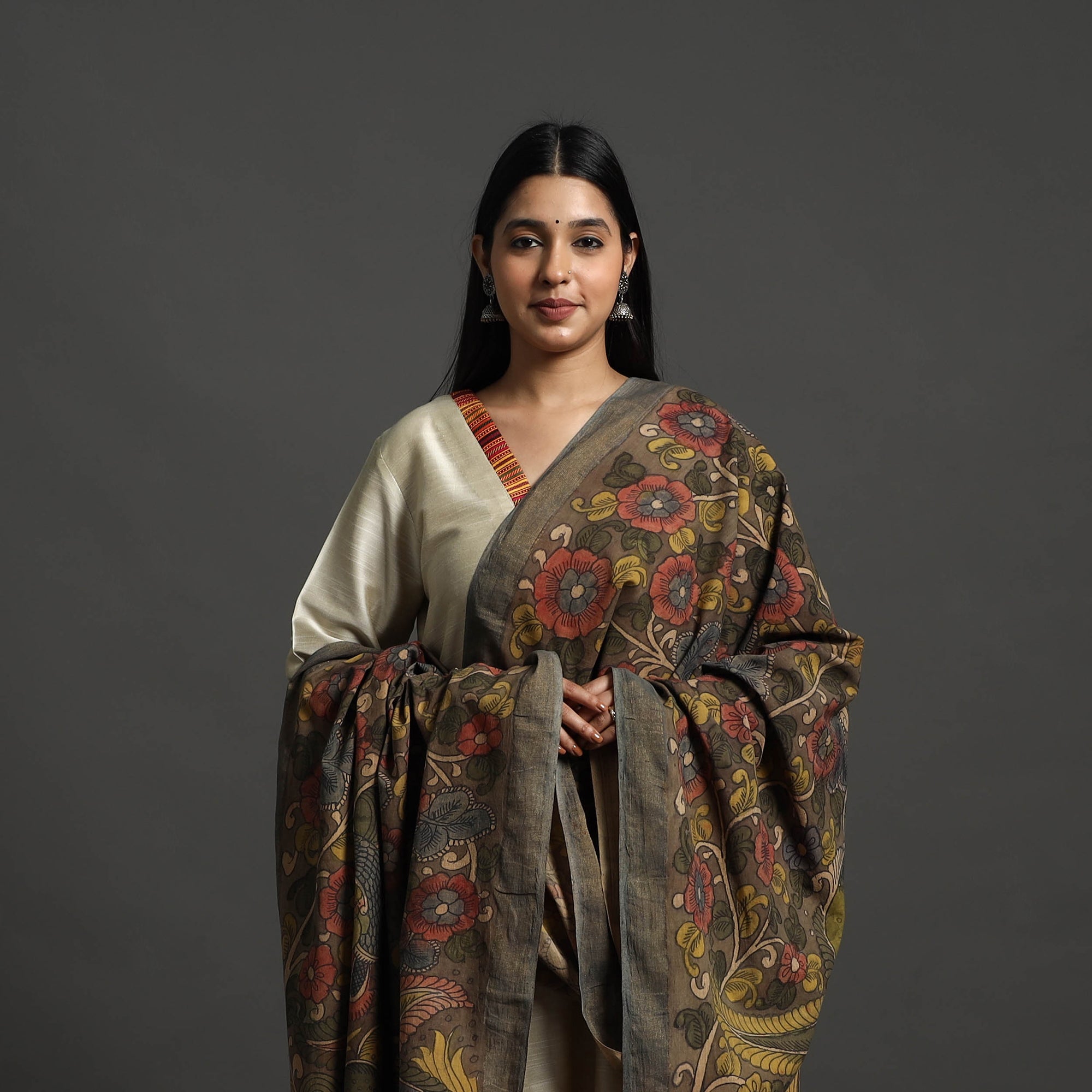 SOUTH KARGHA Brown - Mangalagiri Cotton Handpainted Pen Work Kalamkari Dupatta 29 - view 3