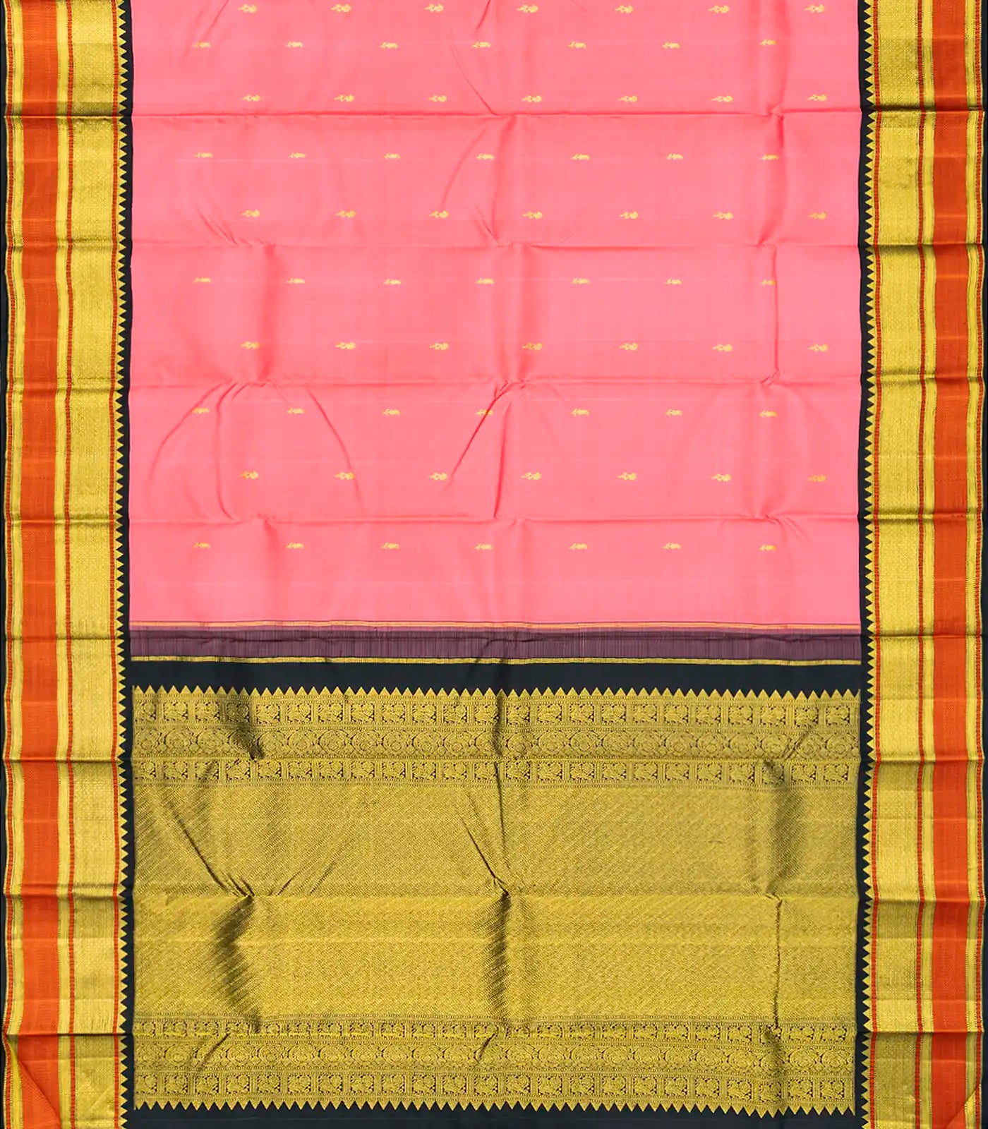 RmKV Baby Pink Handloom Kanchipuram Korvai Silk Saree With Mango Buttas-Baby Pink - view 2