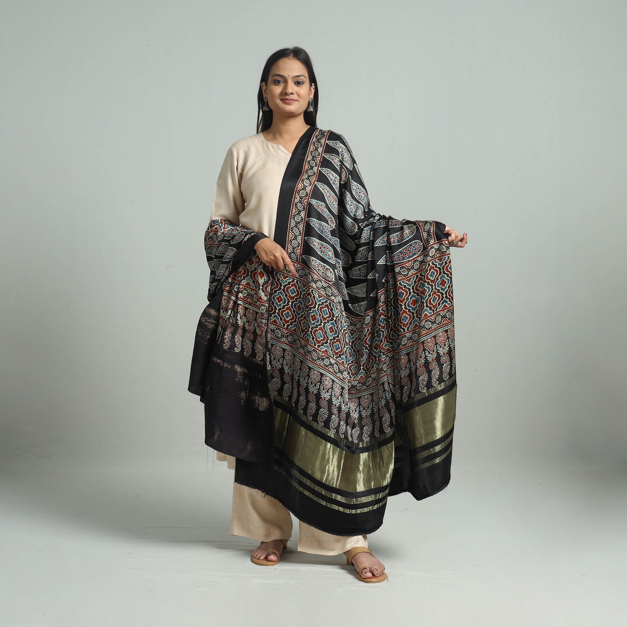 KACHCHH JI CHHAAP Black - Modal Silk Block Print Ajrakh Dupatta 79