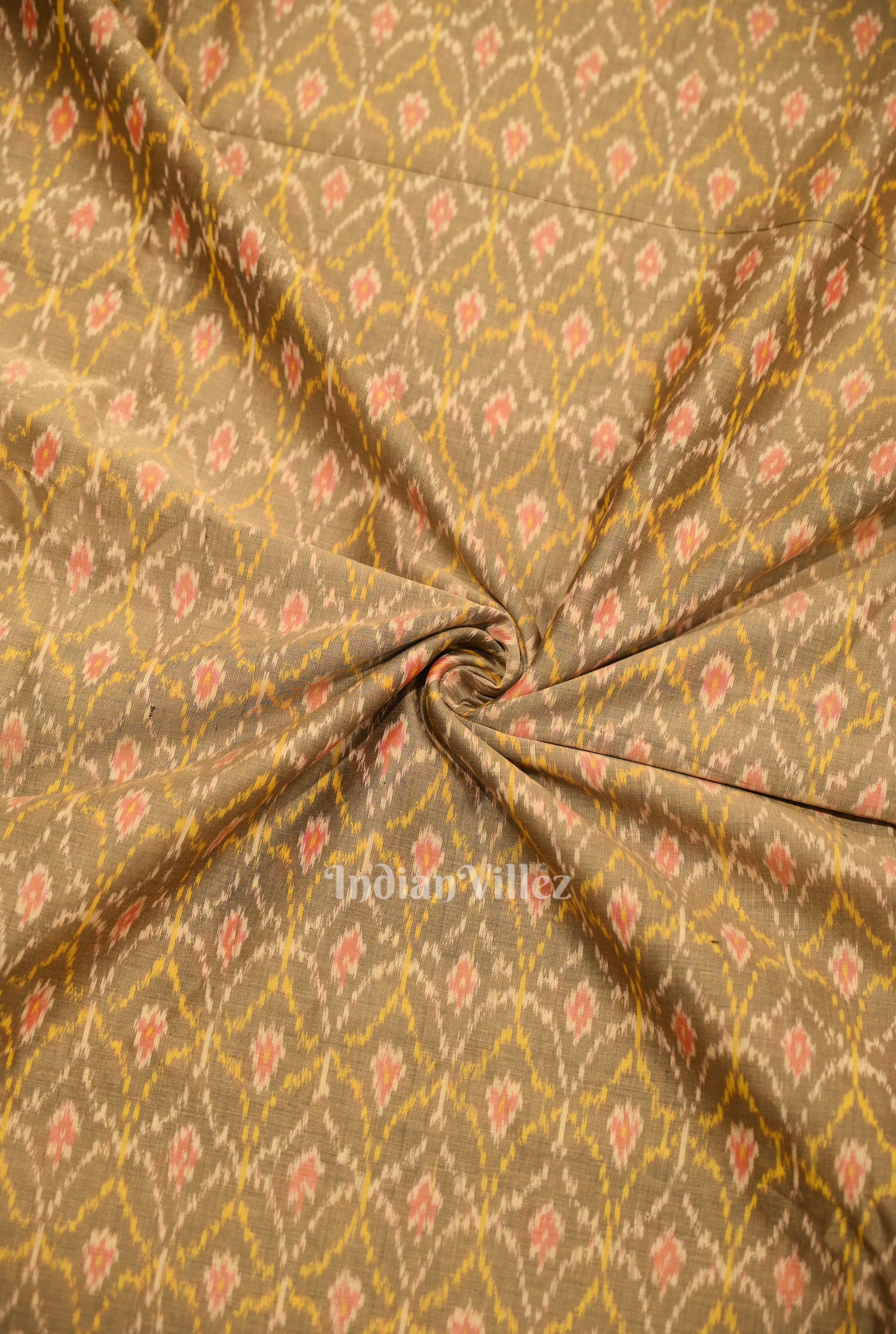 Cotton sico fabric – IndianVillèz Brownish Gray Pochampally Ikat Silk Cotton (Sico) Fabric