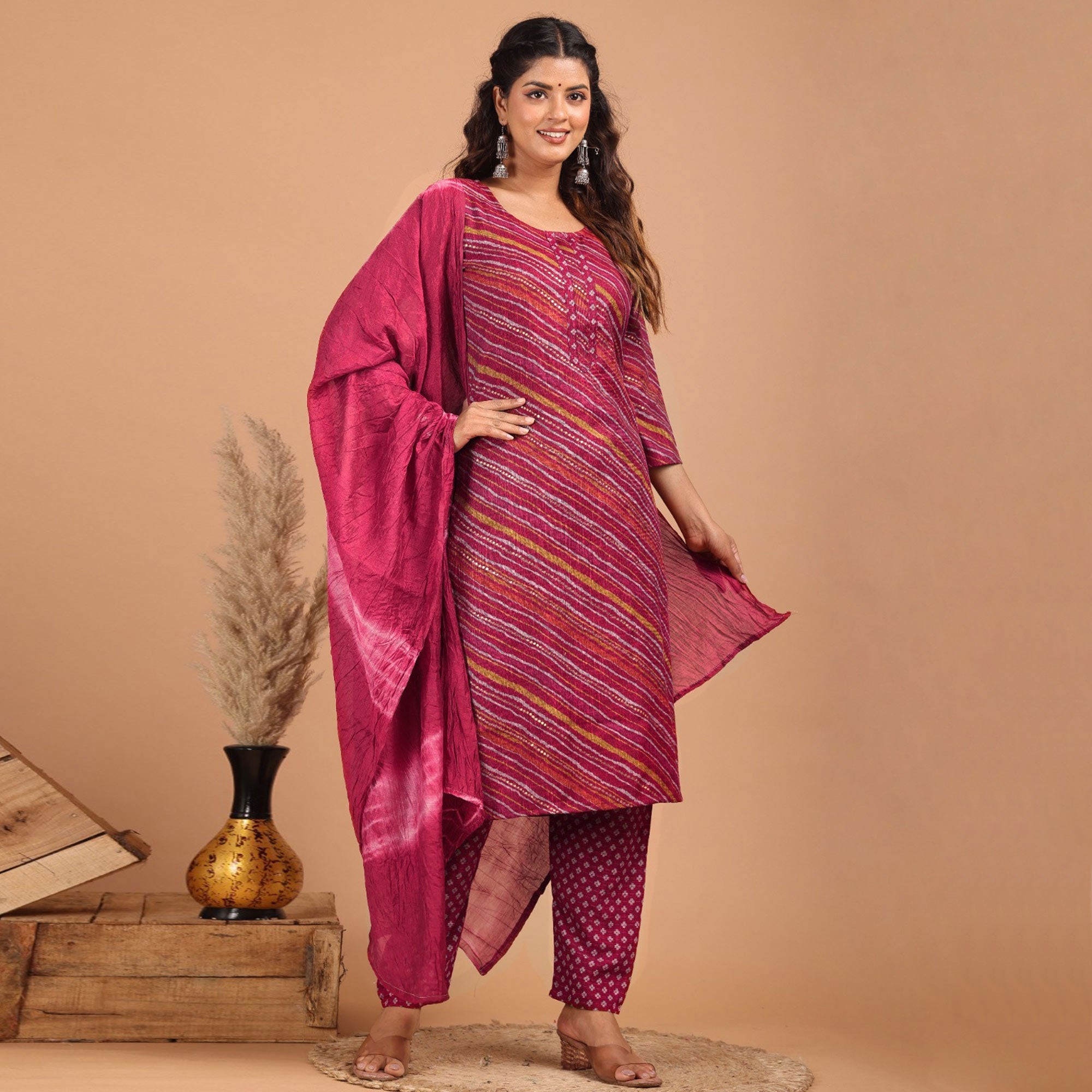 Peachmode Seller Maroon Foil Printed Rayon Suit - view 2