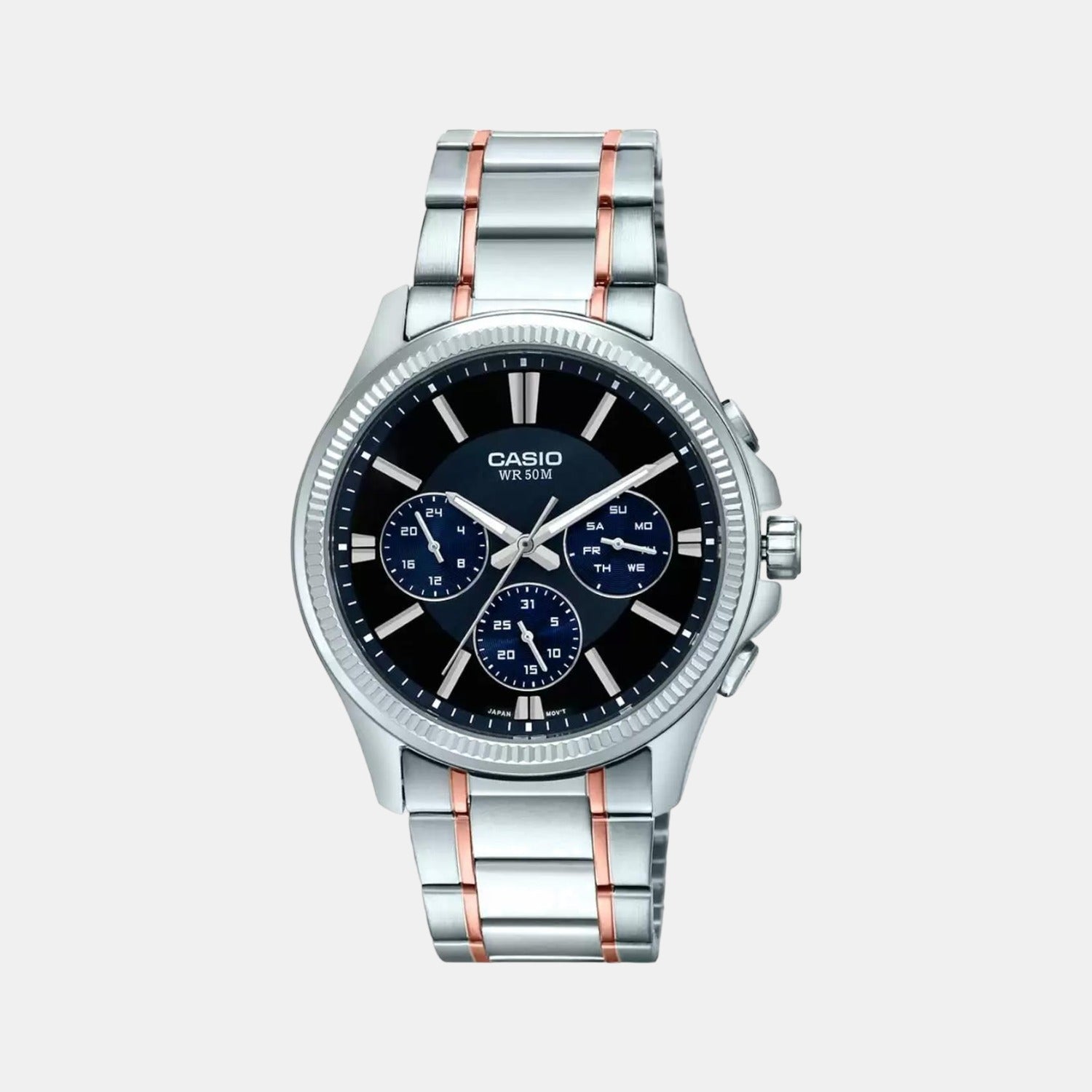 Casio Enticer Men Quartz Black Dial Chronograph Stainless Steel Watch A1658