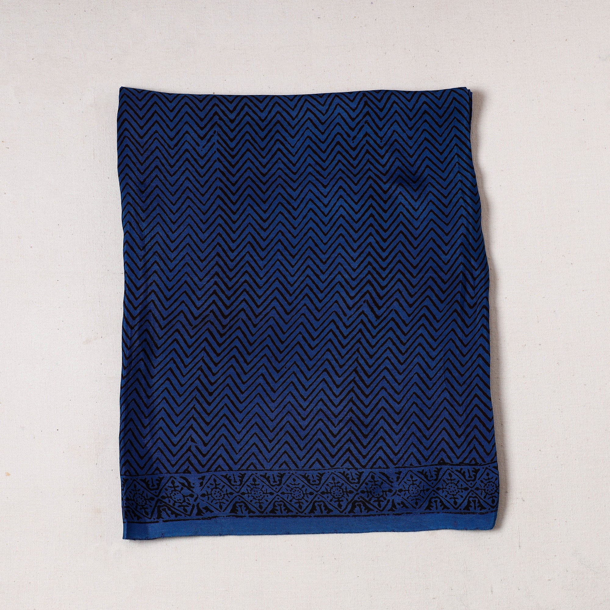 BAGH PRINTS BY UMAR FARUK KHATRI Blue - Bagh Block Printed Modal Silk Precut fabric - (1 meter)
