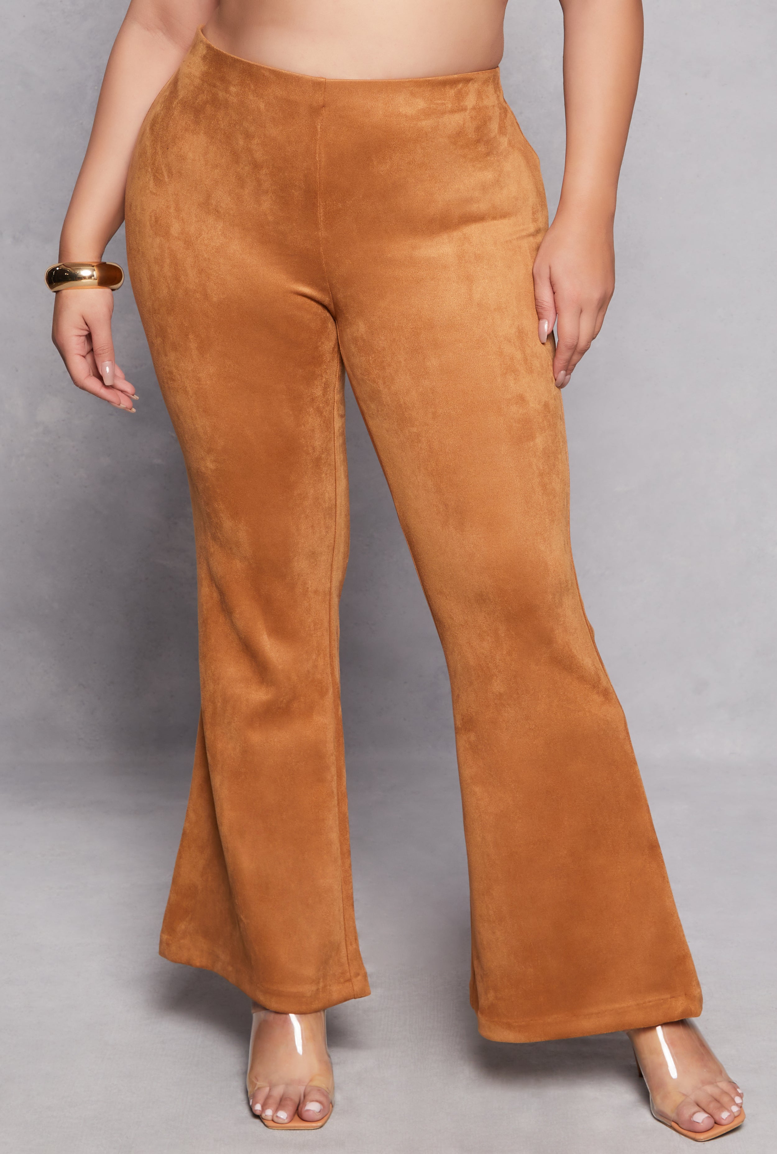 Rainbow Shops Plus Size Faux Suede Flare Pants - view 2
