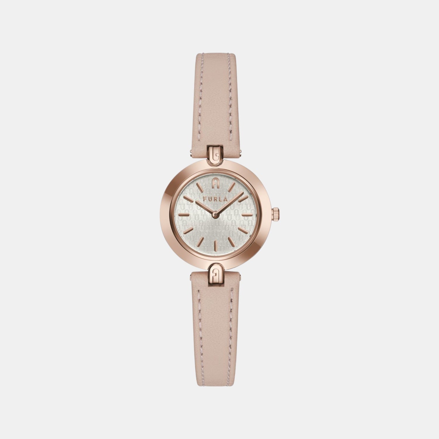 Furla Logo Links Women Quartz Silver Dial Analog Leather Watch WW00006003L3