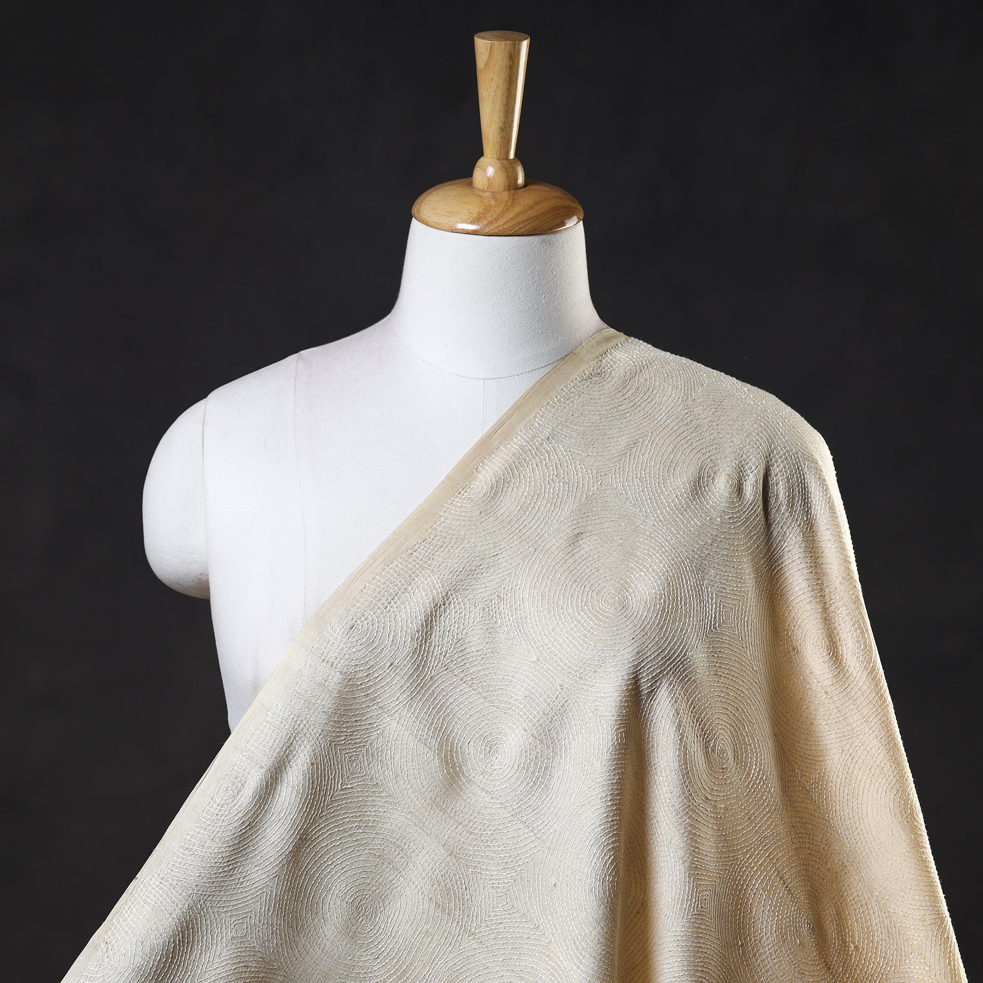 KHUSHBASH - HAPPY LOOM OF EAST Beige - Handloom Tussar Silk Bengal Kantha Fabric 07