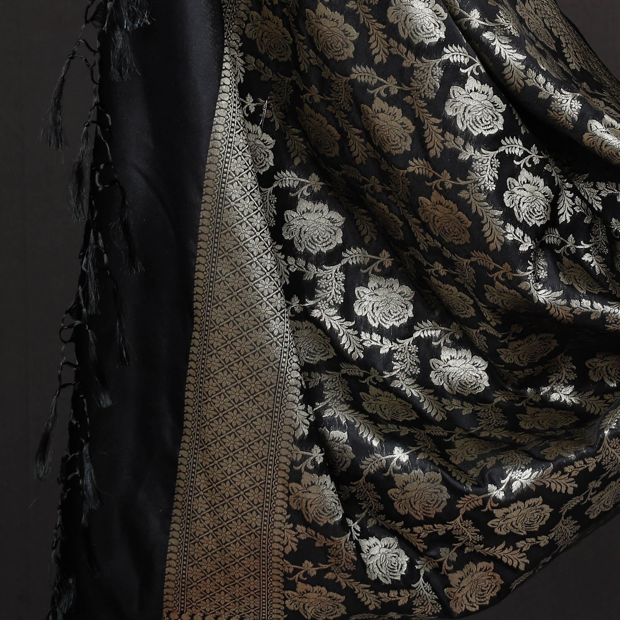 BANARASI BY MAQBUL HASAN Black - 3pc Zari Jaal & Buti Silk Banarasi Dress Material - view 4