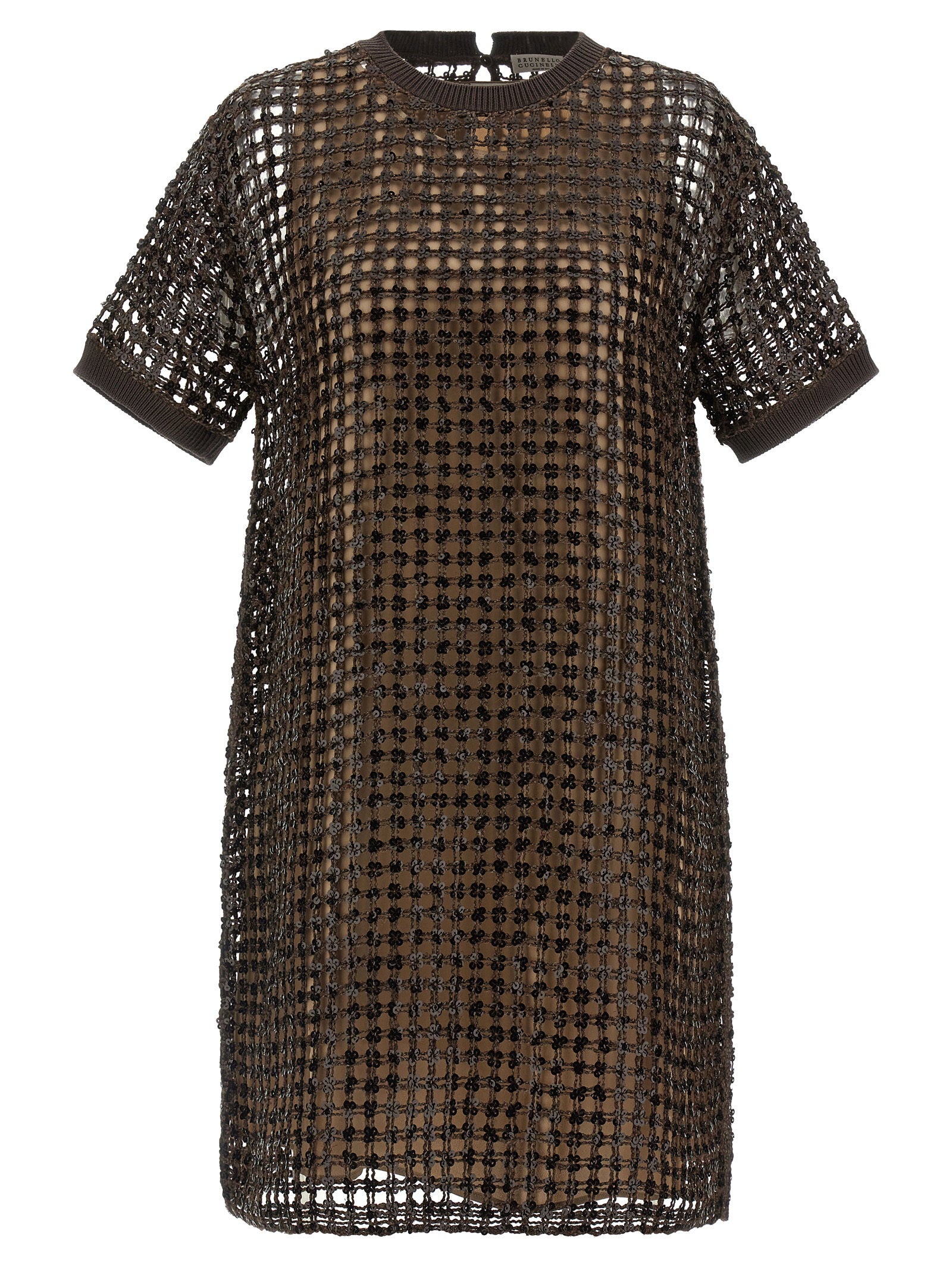 Brunello Cucinelli Sequin Mesh Dress – 52% silk, 48% linen