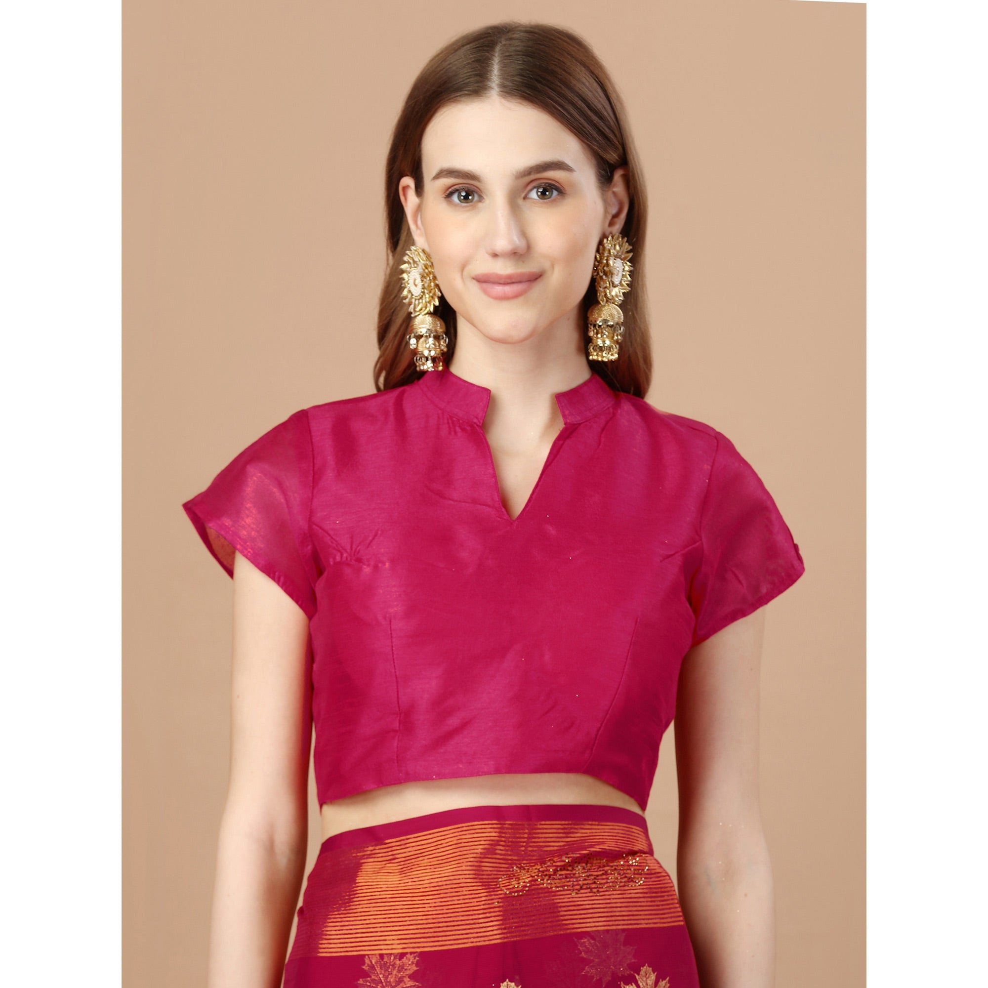 Peachmode Dark Magenta Zari Work Chiffon Saree With Tassels - view 7