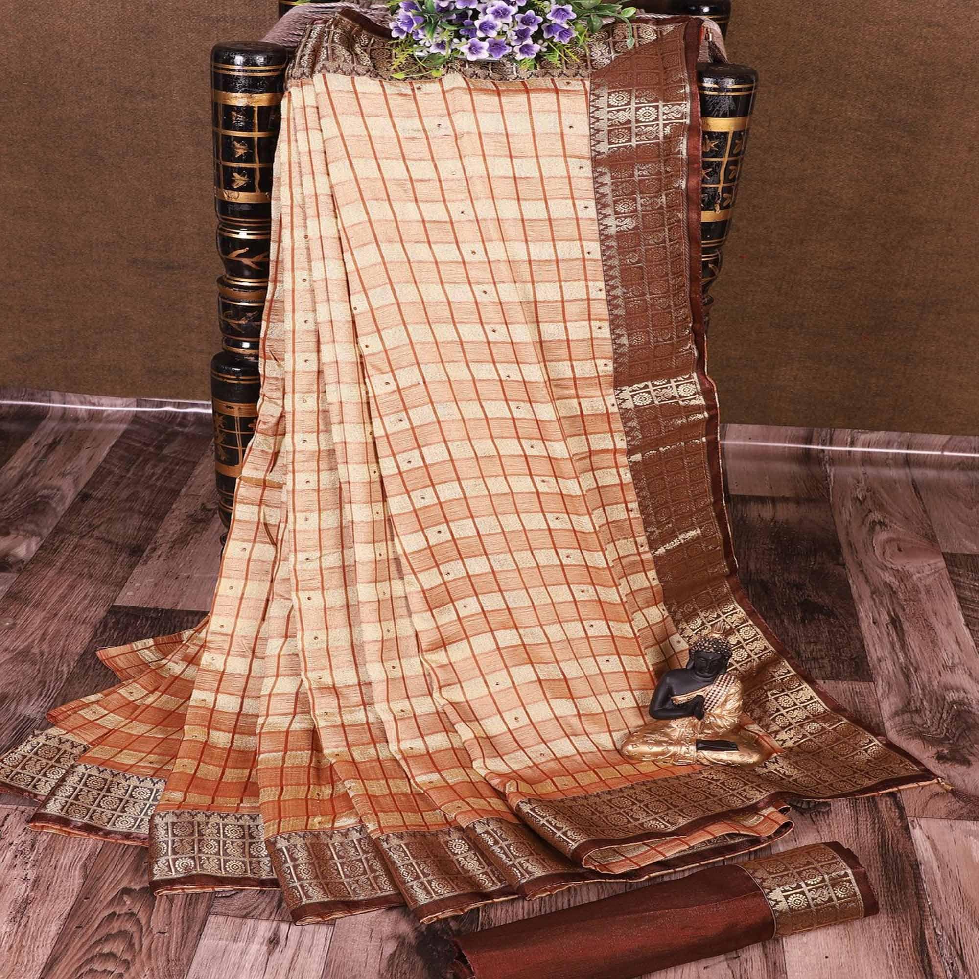 Peachmode Intricate Brown Colored Festive Wear Woven Banarasi Silk Saree