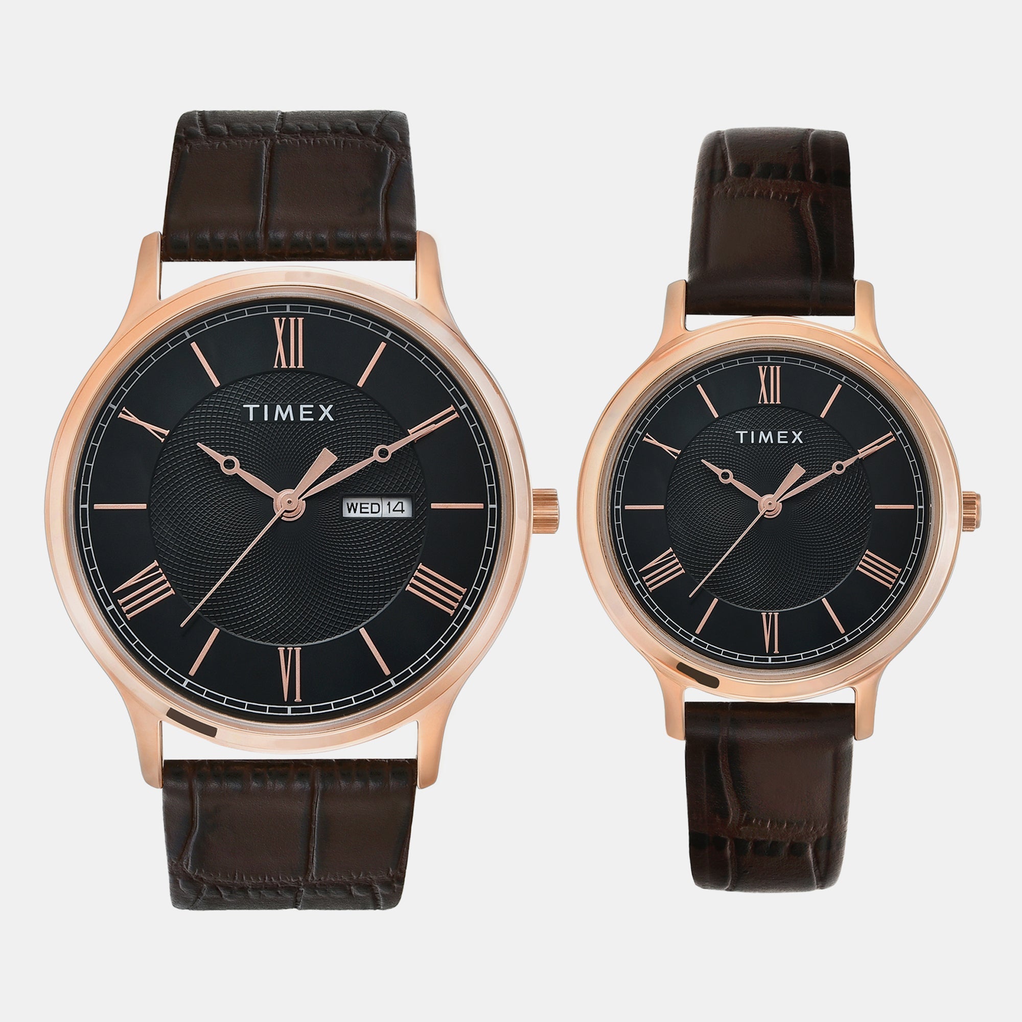 Timex Classics Couple Quartz Black Dial Analog Leather Watch TW00PR301