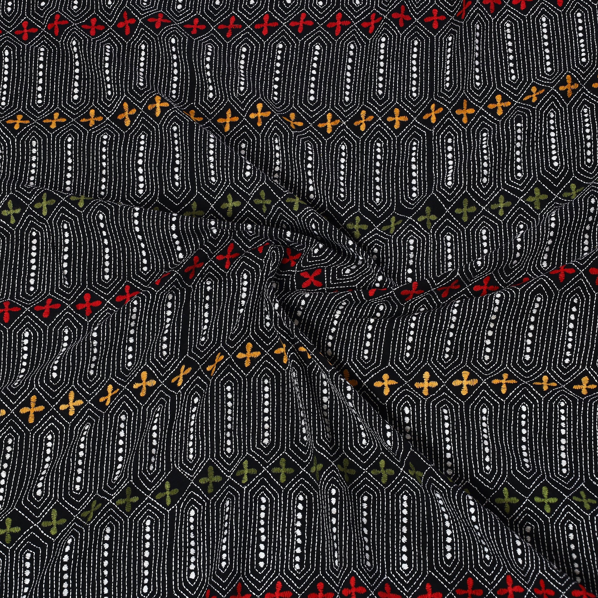 KHUSHBASH - HAPPY LOOM OF EAST Black - Bengal Kantha Embroidery Pure Cotton Blouse Piece - view 3