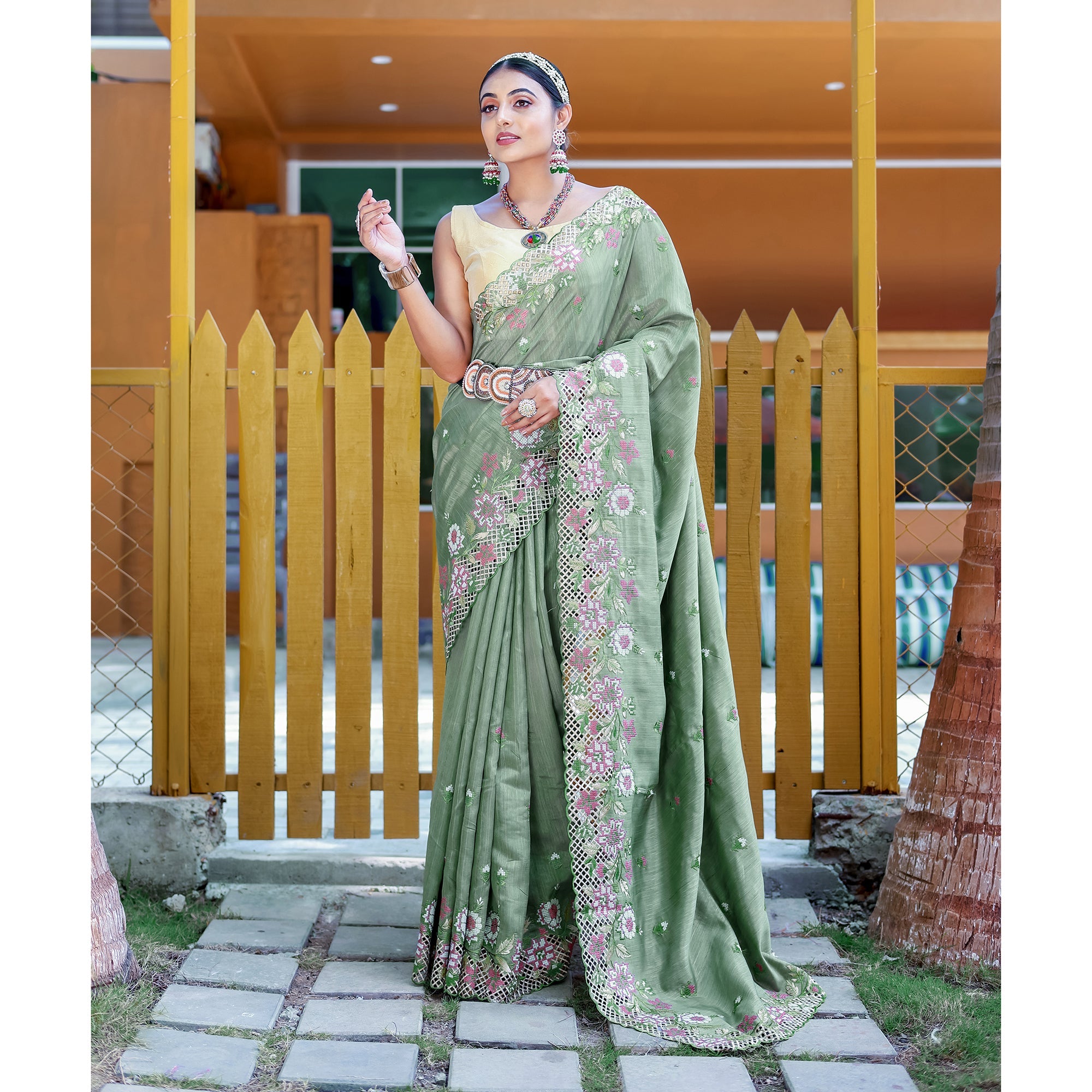 TASARIKA COUTURE Apeksha Green Silk Handwork Saree - view 2