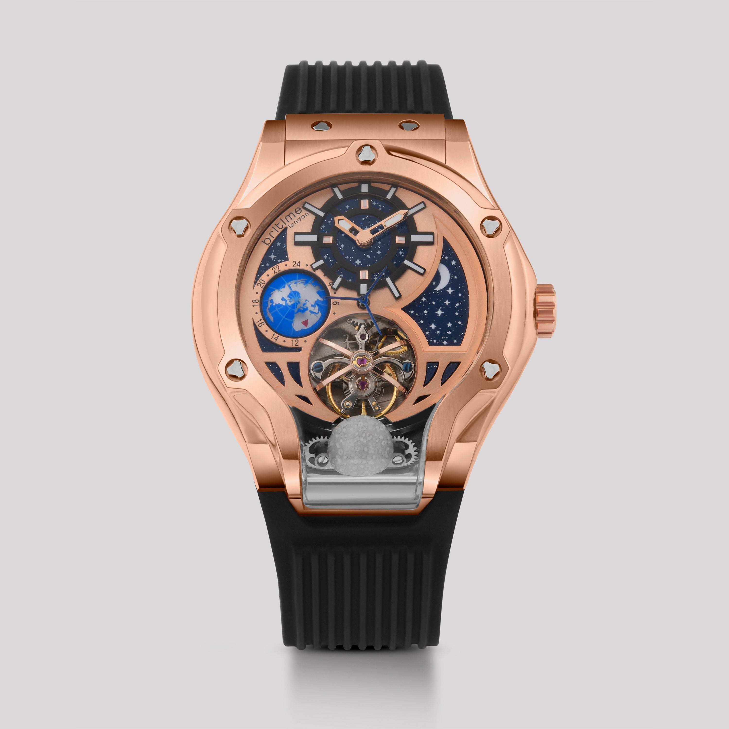 Britime Asteroid Men Automatic Rose Gold Dial Multi-Function Silicone Watch 777-P30706