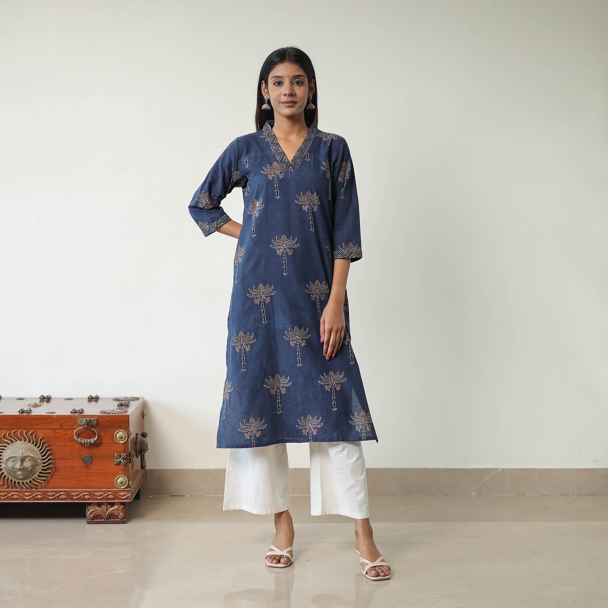 ITOKRI CASUALS Blue - Block Printed Cotton Straight Ajrakh Kurta 20 - view 2