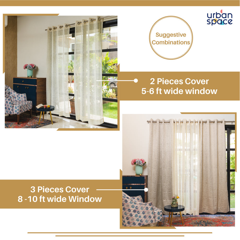 Urban Space -Home Furnishing Store Linen Textured Metallic Gold Foil Sheer Curtains, Pack of 2 Curtains - Sparkle - Butter Cream - view 5