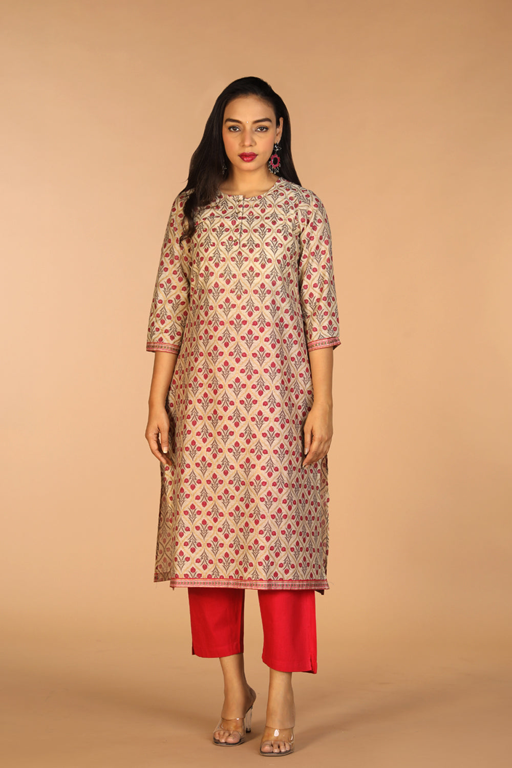Kalanjali Ethnics Festive A line kurti – Women's, OFF WHITE