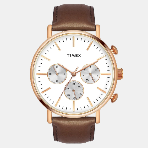 Timex Fashion Men Quartz White Dial Chronograph Leather Watch TWEG20005