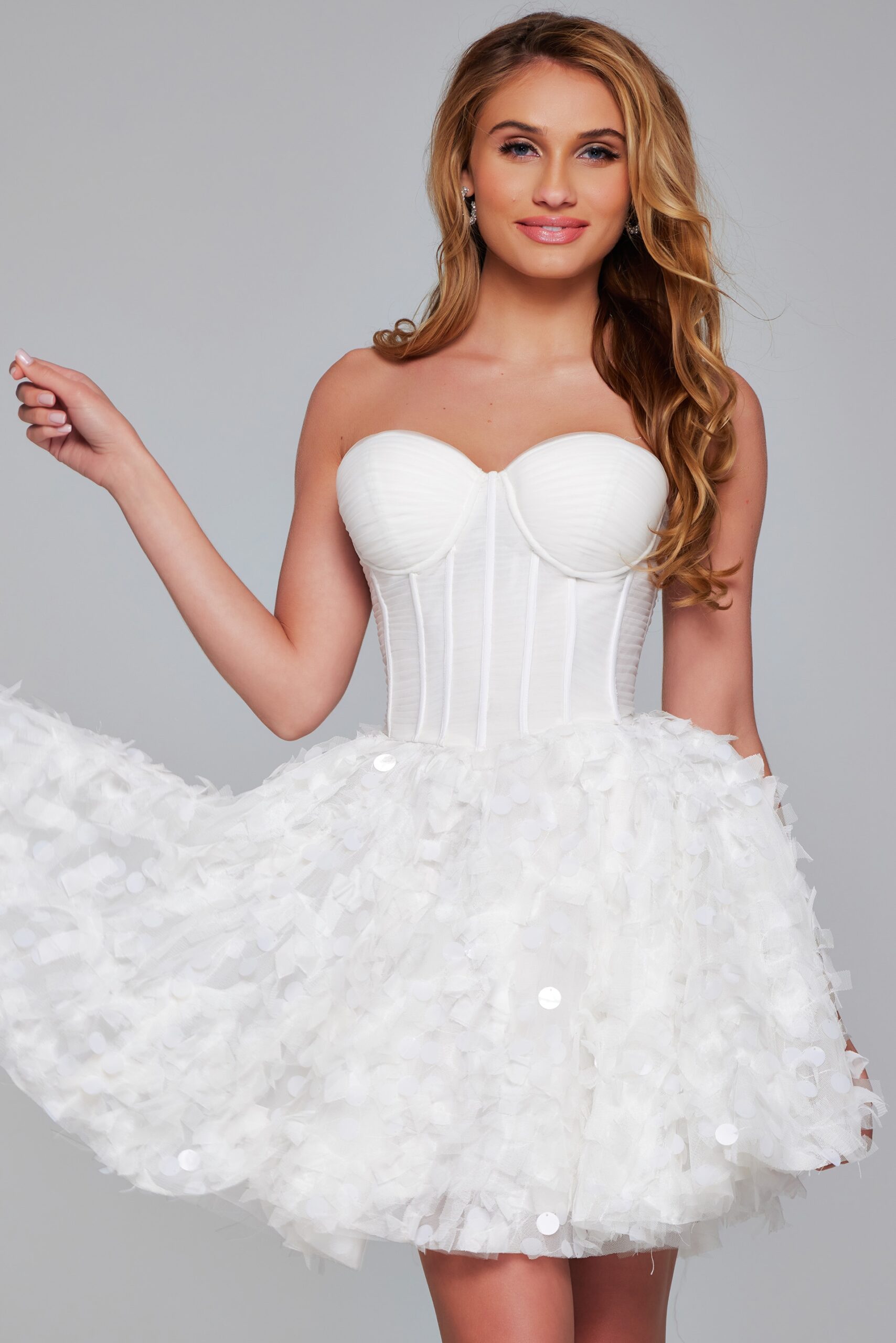 Tulle Short Strapless A-line Corset Dress by Jovani 38248 - view 3