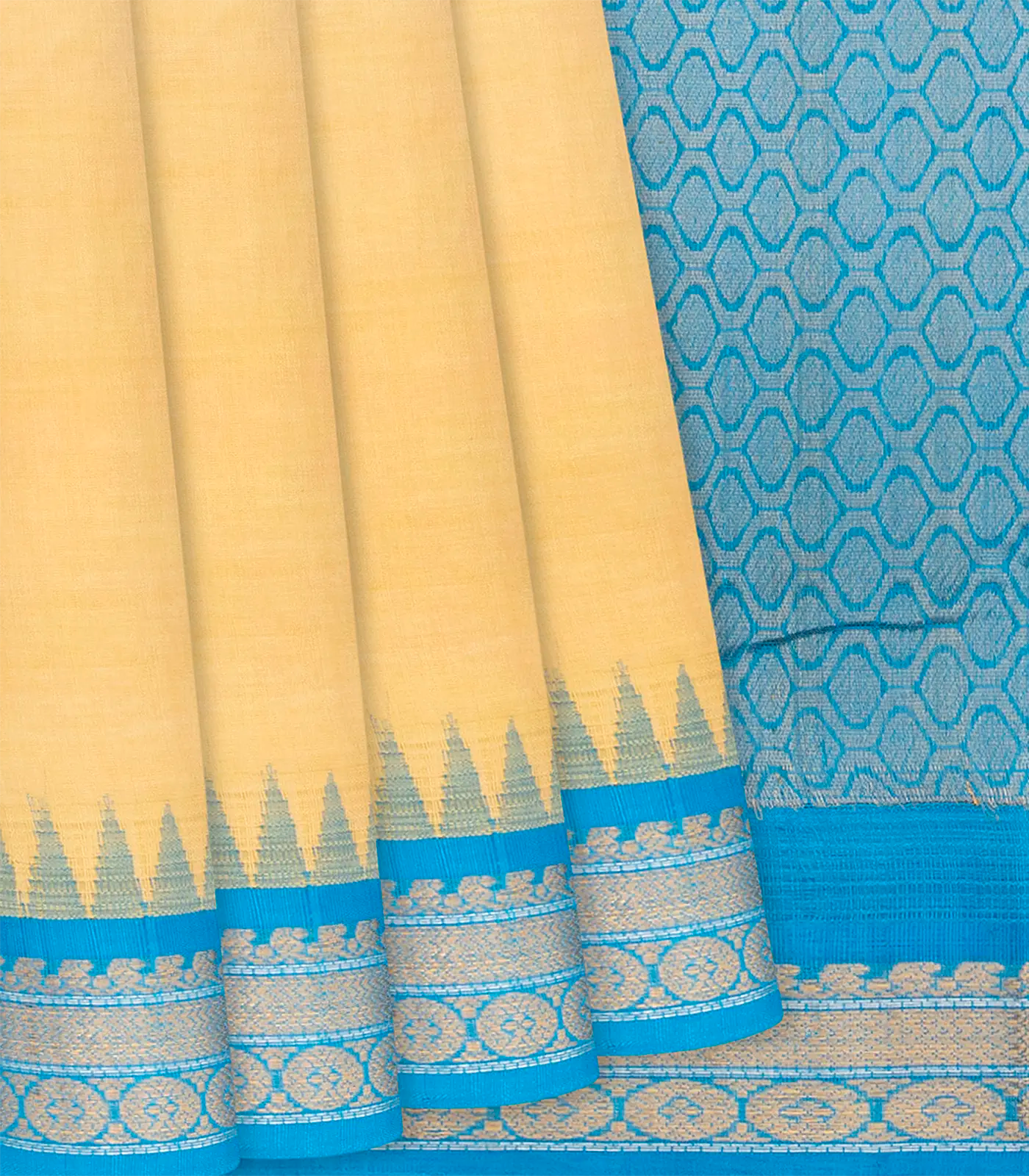 RmKV Sandal Handloom Chirala Silk Cotton With Blue Border-Sandal