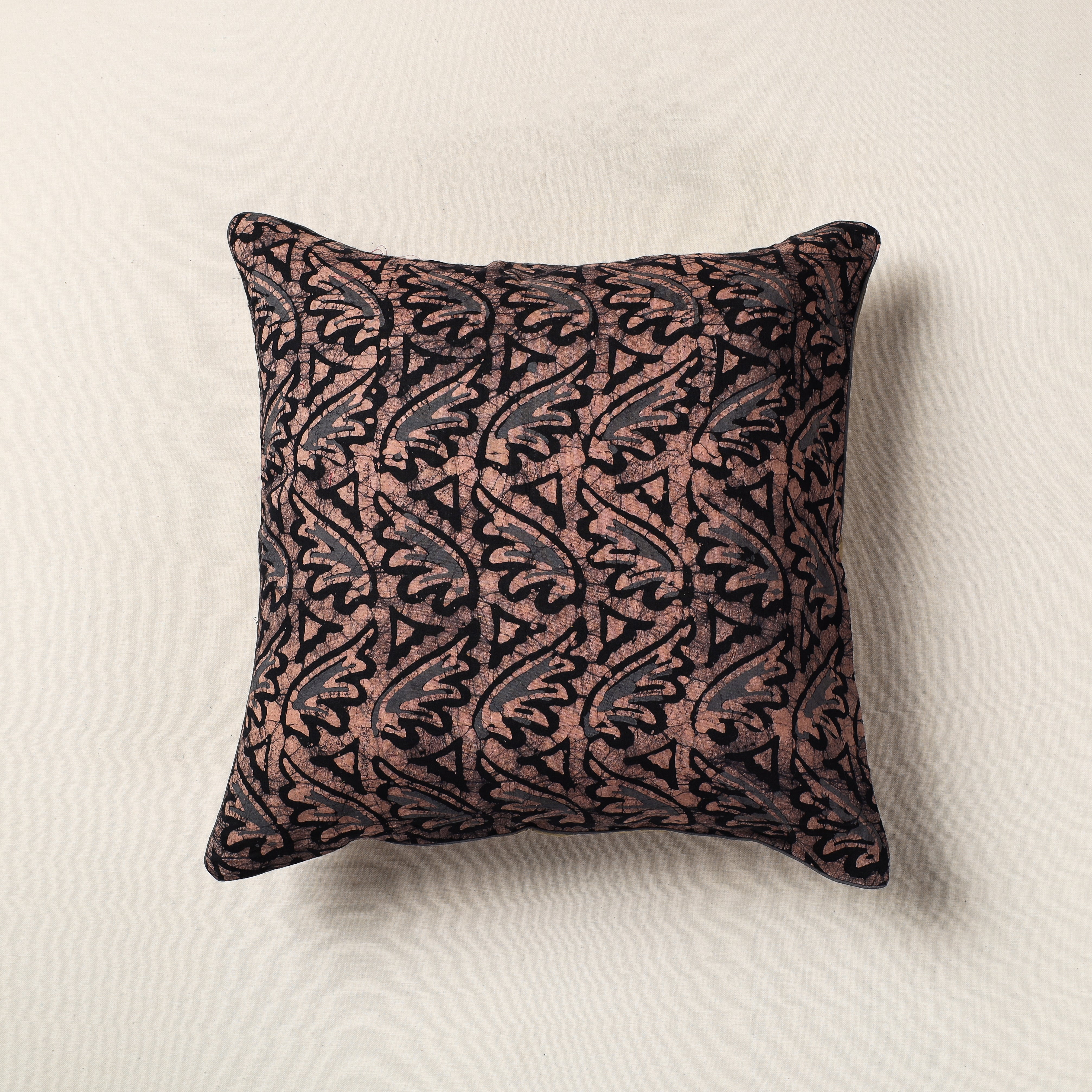 NOORI BAZAR Brown - Pure Cotton Hand Batik Cushion Cover (18 x 18 in)