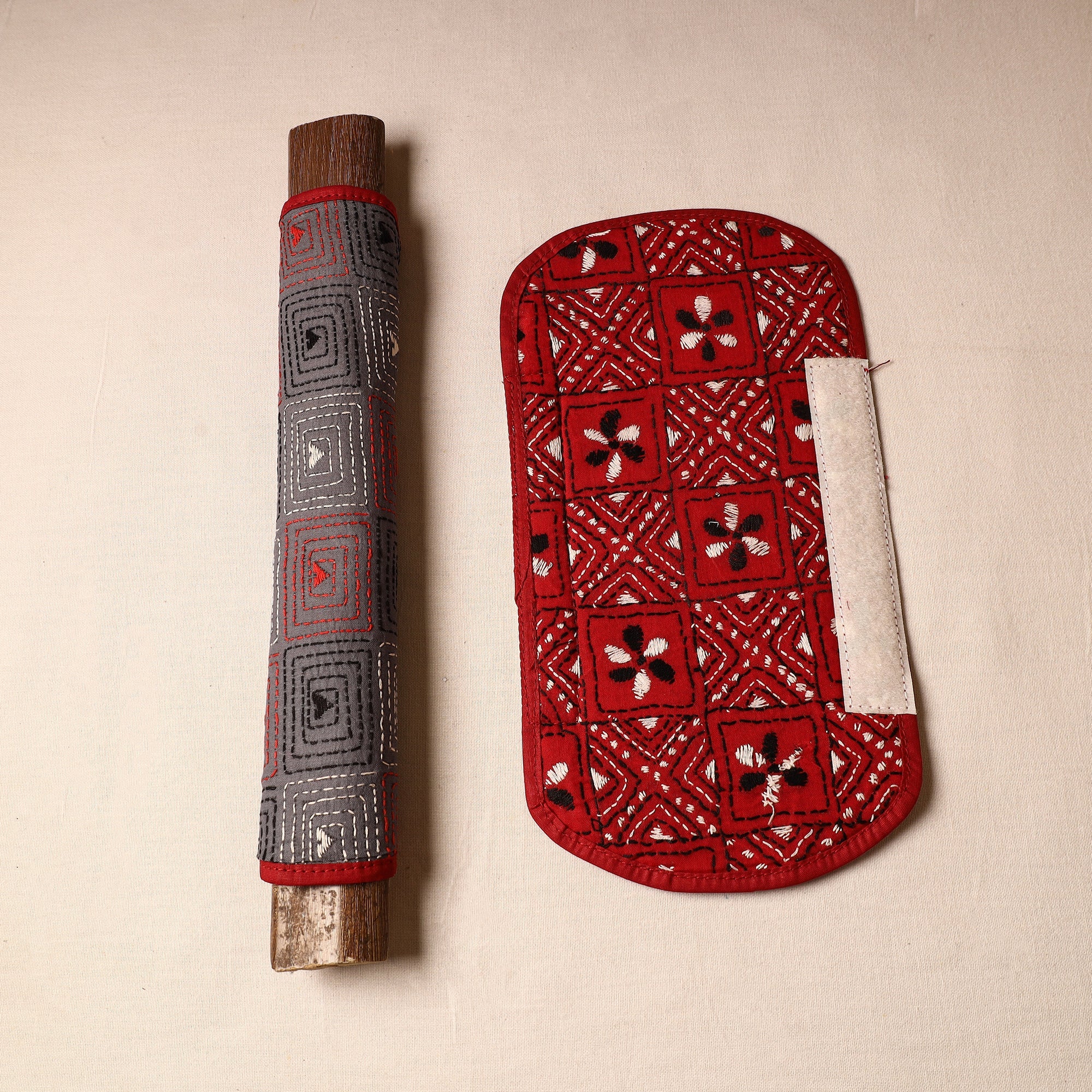 ASALKAAR Bengal Kantha Work Handmade Fridge Handle Cover (Set of 2) 21 - view 2