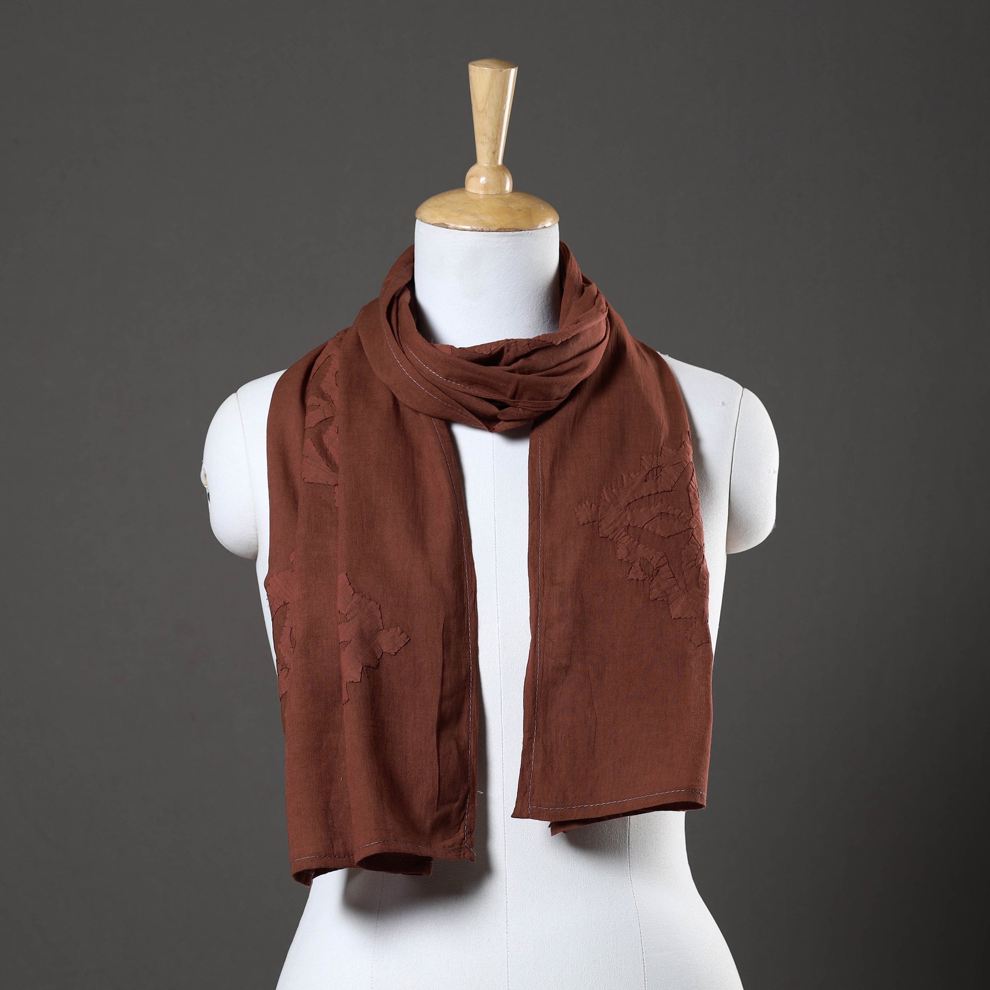 SHADES OF MARUDHARA Brown - Barmer Applique Cut Work Mul Cotton Stole