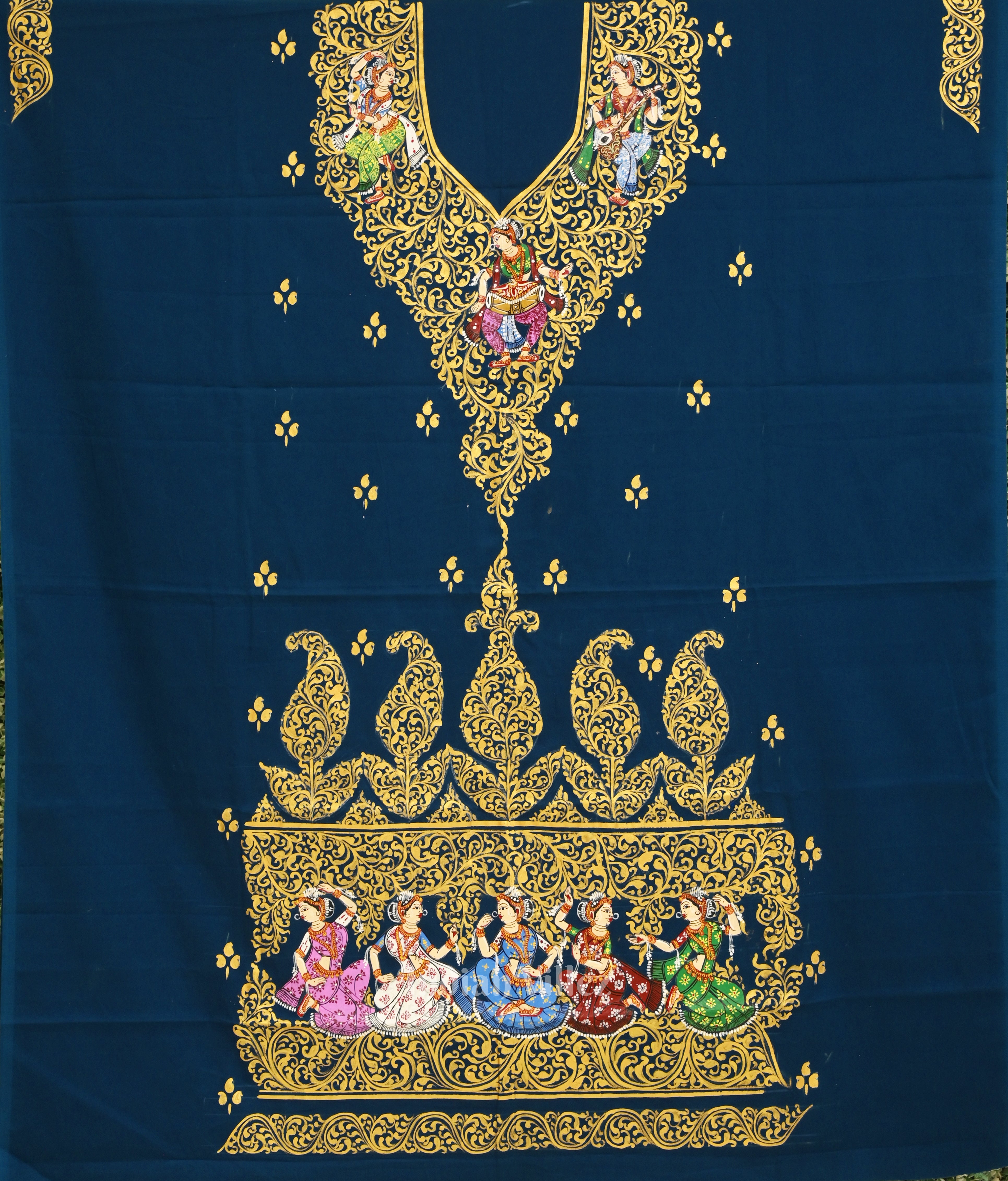 IndianVillèz Blue Copper Sulphate Nartaki Theme Pattachitra Kurti Dress Material