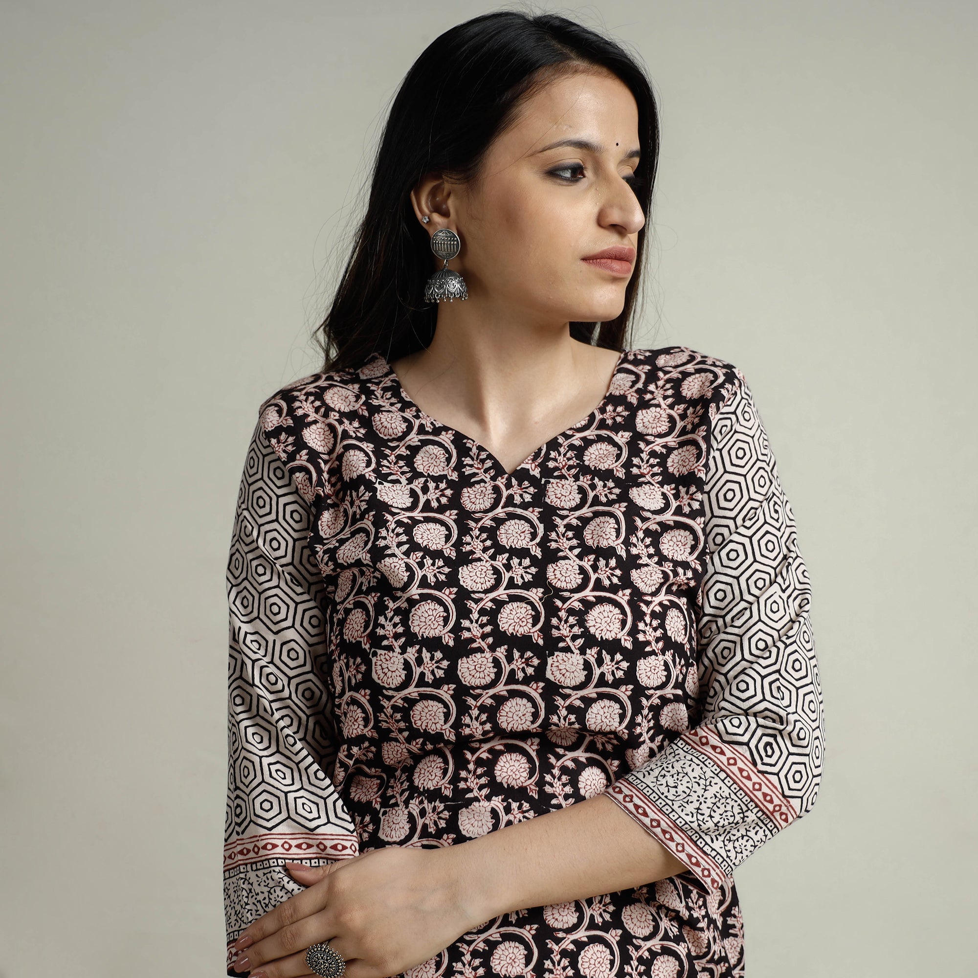 ITOKRI CASUALS Black - Block Print Cotton Straight Bagh Kurta