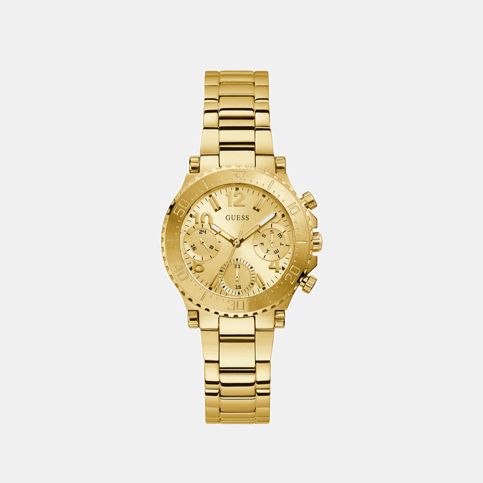 Guess Cosmic Women Quartz Gold Dial Chronograph Stainless Steel Watch GW0465L1