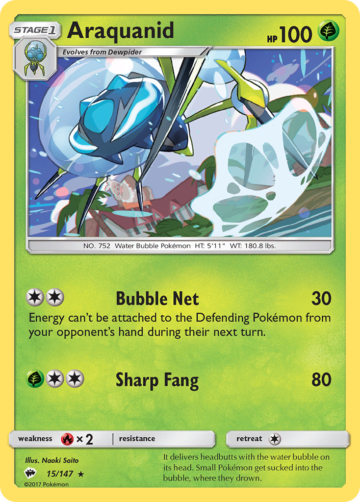 Rare sm3-15 non-holo – Pokémon Araquanid - 15/147 - Rare [sm3-15] [Non-Holo] - Araquanid - 15/147 - Rare