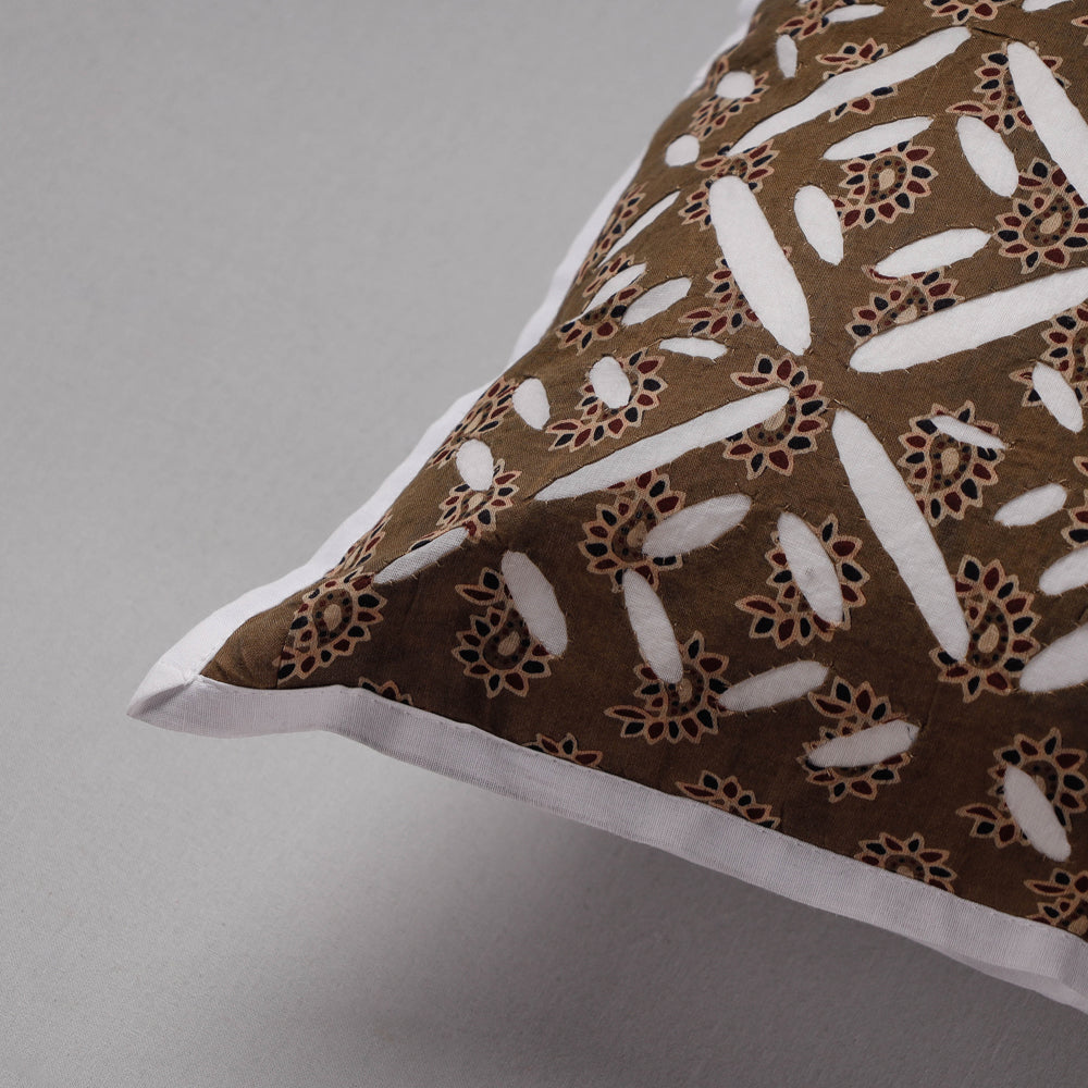 SHADES OF MARUDHARA Brown - Cutwork Cotton Applique Cushion Cover (16 x 16 in) - view 2